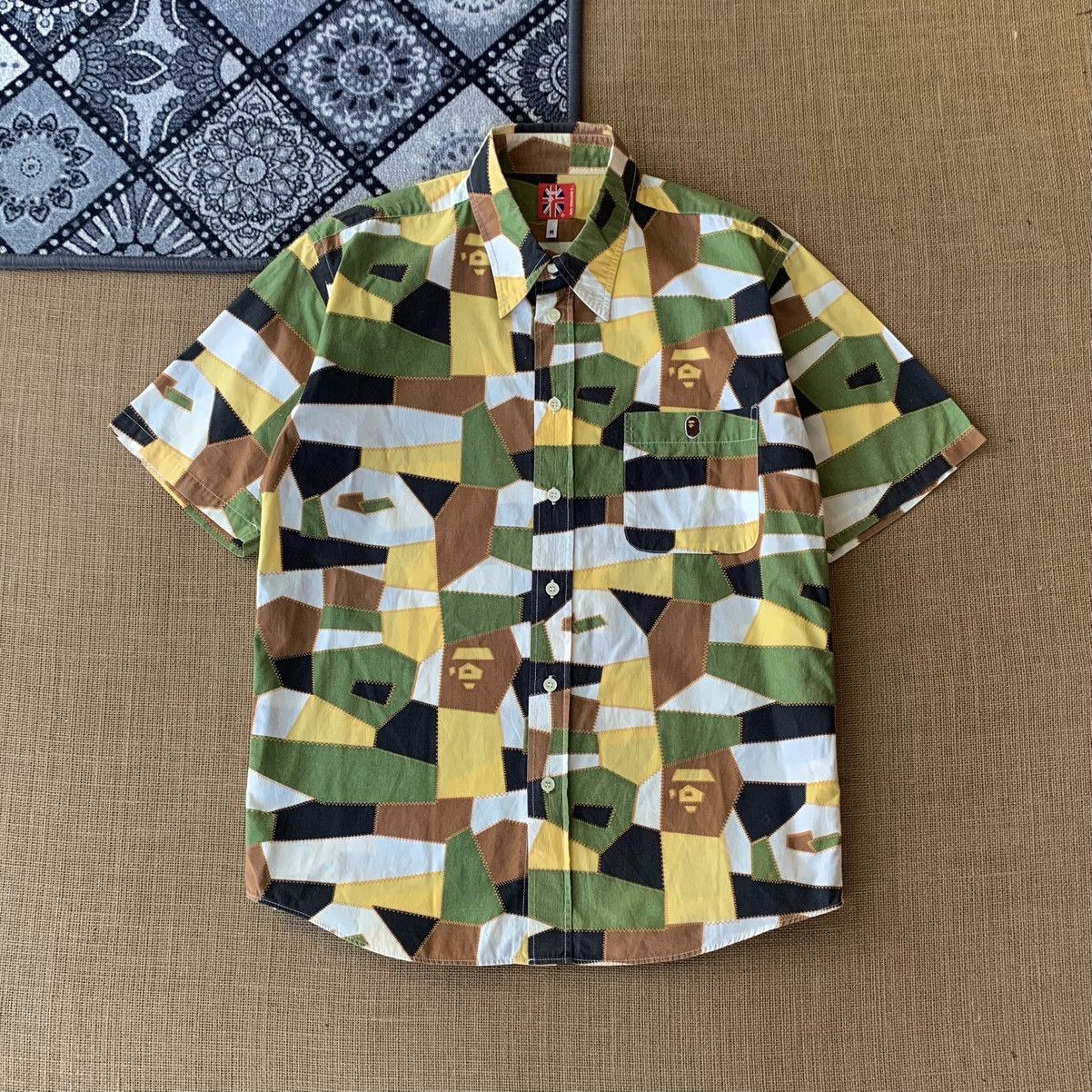 Bape A Bathing Ape BAPE Geometric Patchwork Button Up Shirt Size US M / EU 48-50 / 2 - 1 Thumbnail
