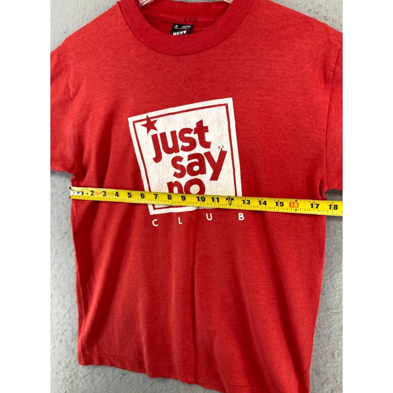Fruit Of The Loom VINTAGE Fruit of the Loom Just Say No Club Shirt Medium Red 90s Y2K USA Mens Size US M / EU 48-50 / 2 - 2 Thumbnail