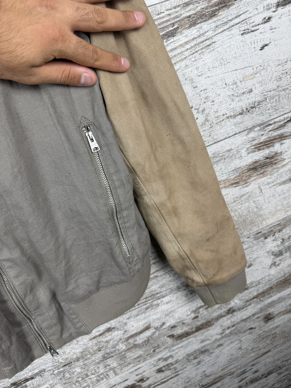 Allsaints Mens Vintage AllSaints Devon bomber jacket leather linen Size US S / EU 44-46 / 1 - 8 Thumbnail