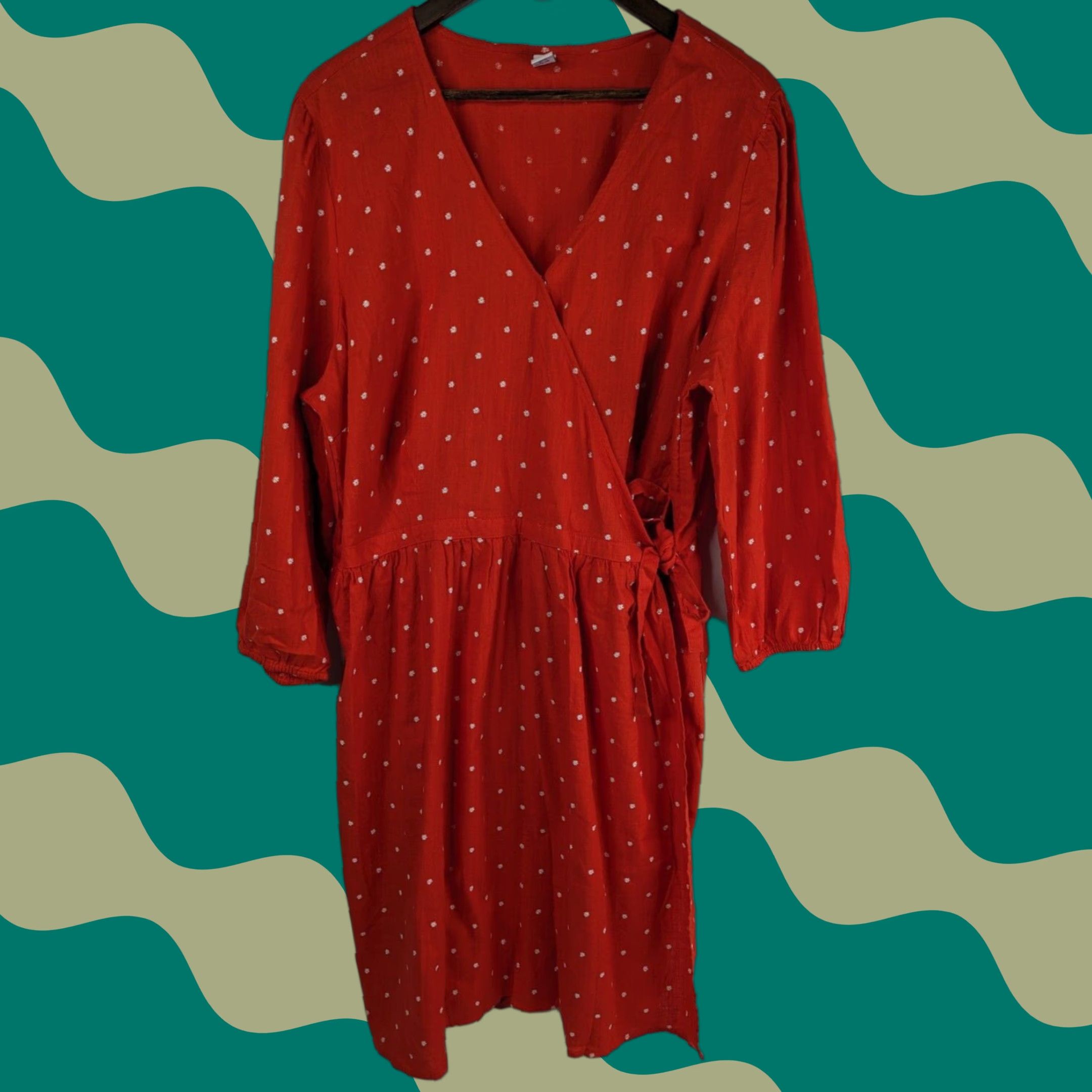 Old Navy Old Navy Women's Dress Wrap Floral Red White Elastic Waist V-Neck Tie 2X Plus Long Sleeve Knee Length Linen 100% Cotton Shirt Womens Size XXL / US 16-18 / IT 52-54 - 1 Thumbnail