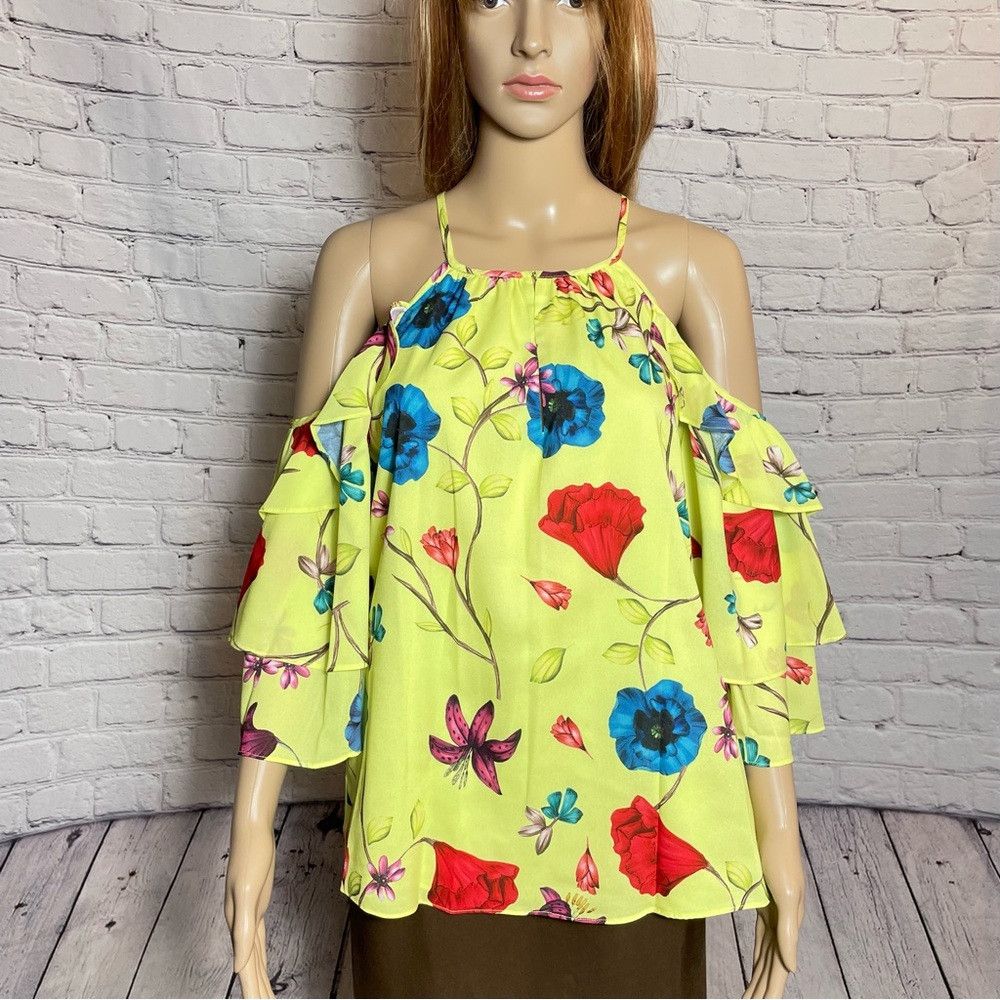 Parker NWT New $268 Parker Cold-Shoulder Floral Valencia Yellow To Size M / US 6-8 / IT 42-44 - 2 Thumbnail