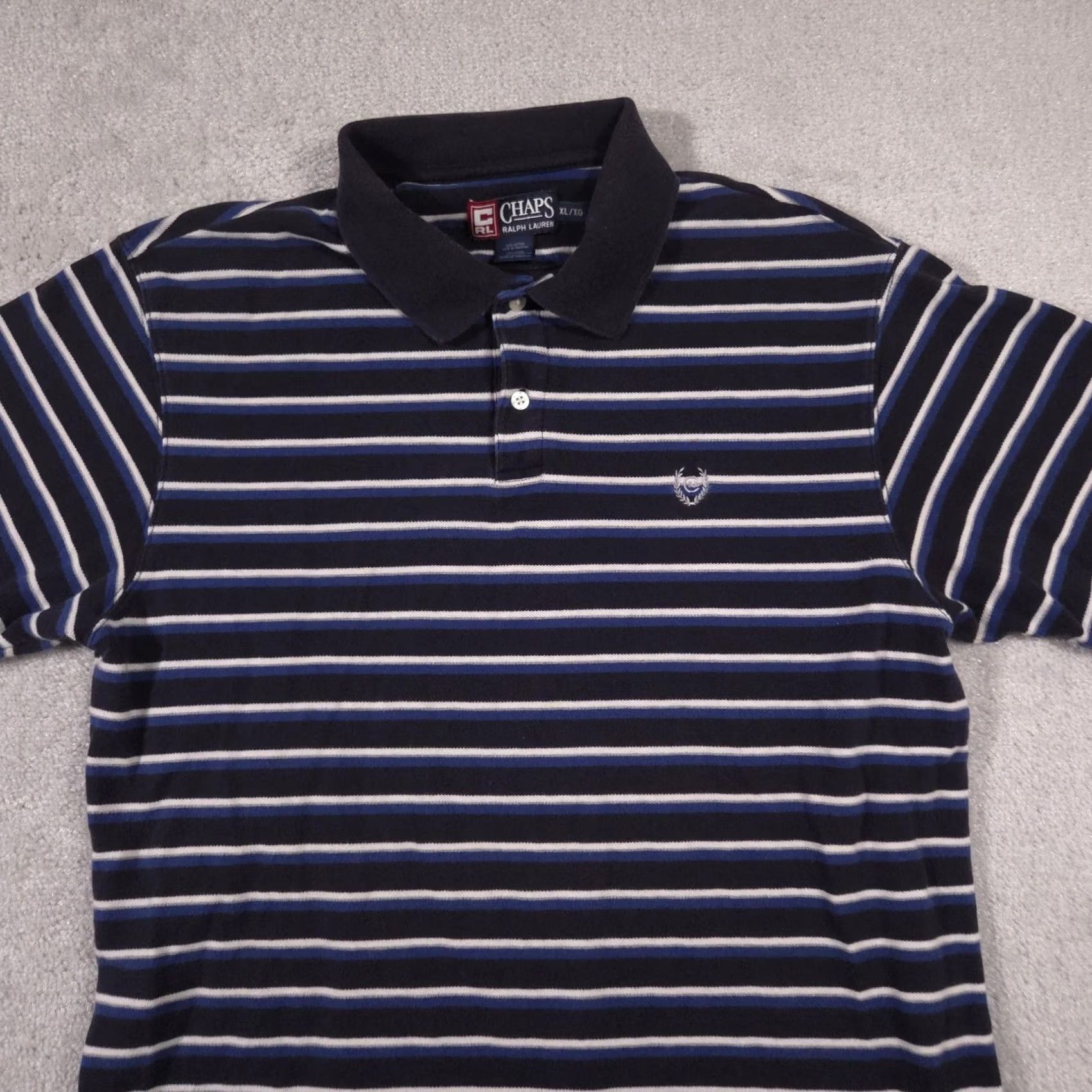 Chaps Chaps Ralph Lauren Polo Shirt Mens XL Navy Blue Striped Cotton Knit Shirt Size US XL / EU 56 / 4 - 3 Thumbnail