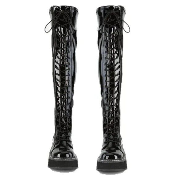 Demonia Cult DEMONIA Emily 375 Black Patent Lace Up 2" Platform Goth Punk Size US 7 / IT 37 - 4 Thumbnail