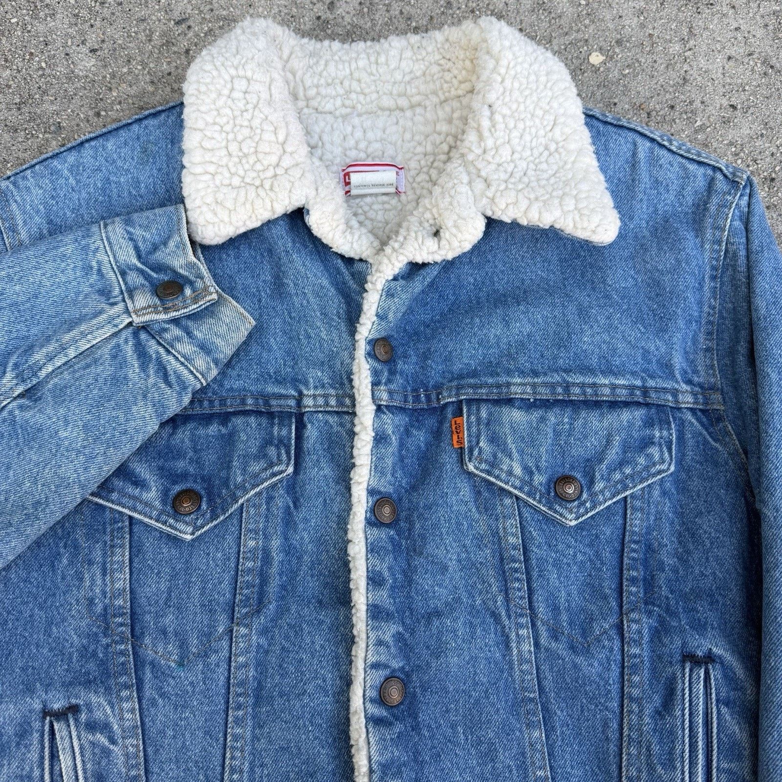 Levi's × Vintage Vintage 70s Levi’s Orange Tab Trucker Sherpa Denim Jacket Size US L / EU 52-54 / 3 - 2 Thumbnail