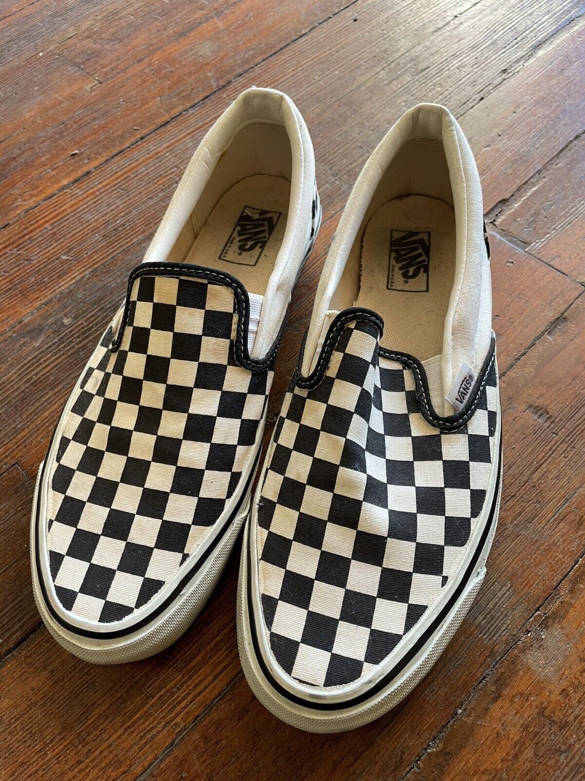 image of Vintage Vans Shoes Checker Design Slip Ons Mens Size 10.5Usa