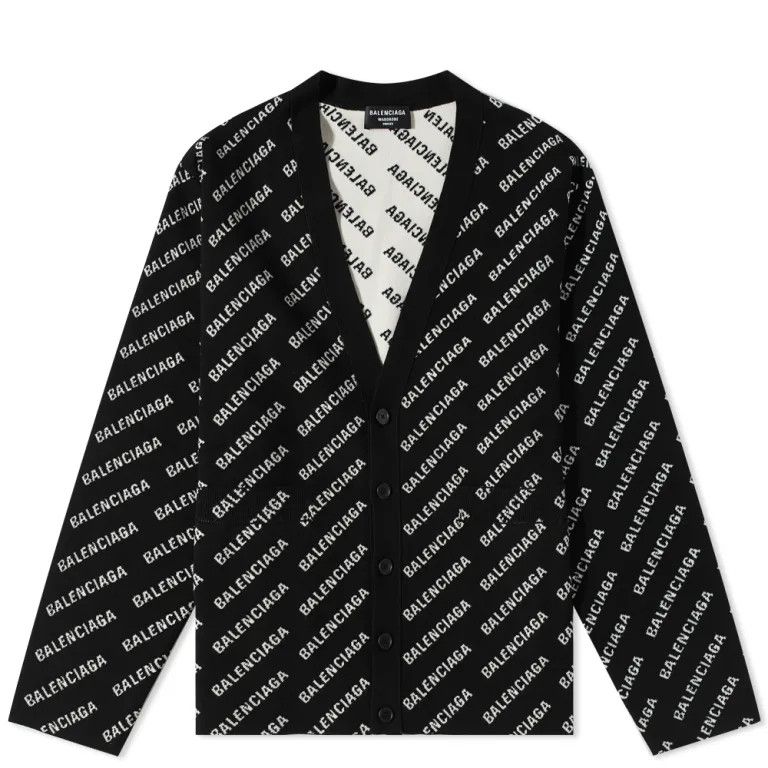 image of Balenciaga O1Mt1Gz0524 Mini Allover Logo Cardigan In White/black, Men's (Size Small)