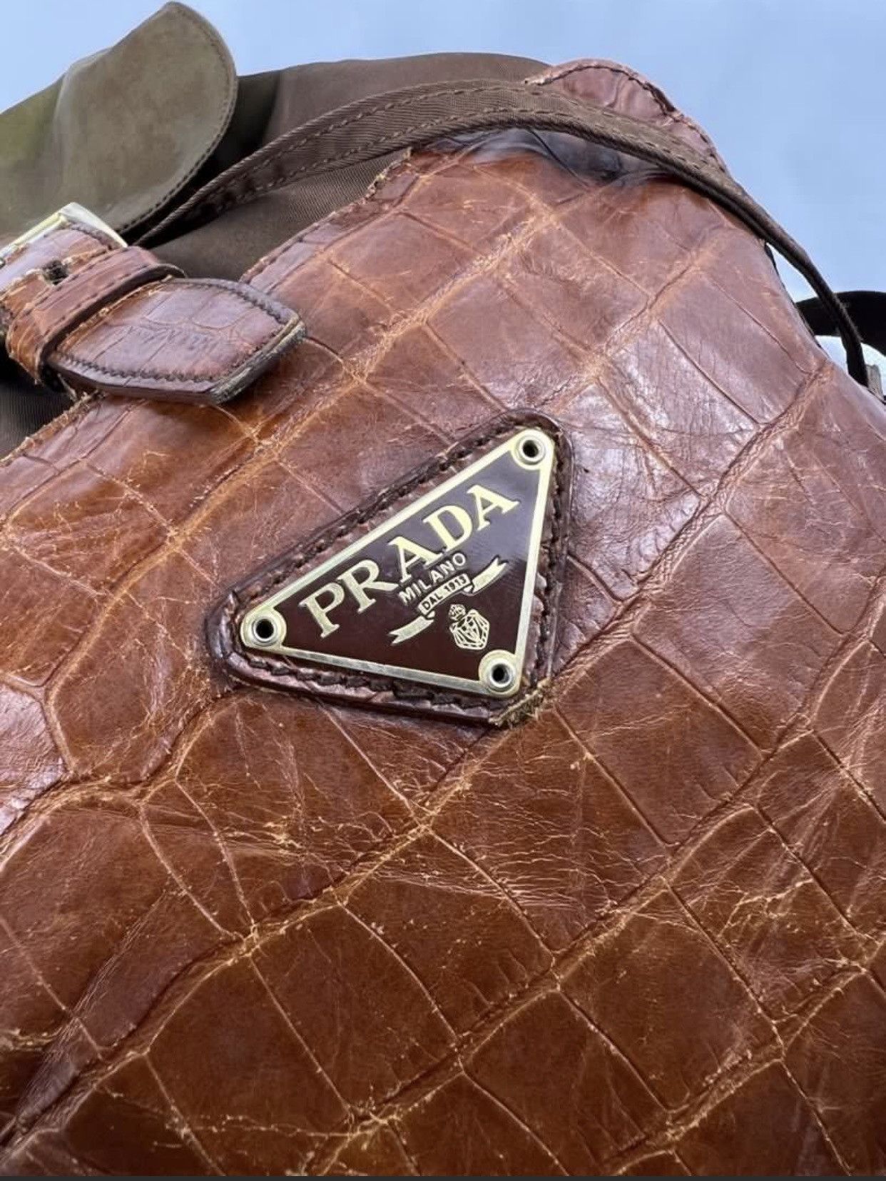 Prada Prada Tessuto Vintage Croco Embroired Leather Backpack Size ONE SIZE - 4 Thumbnail