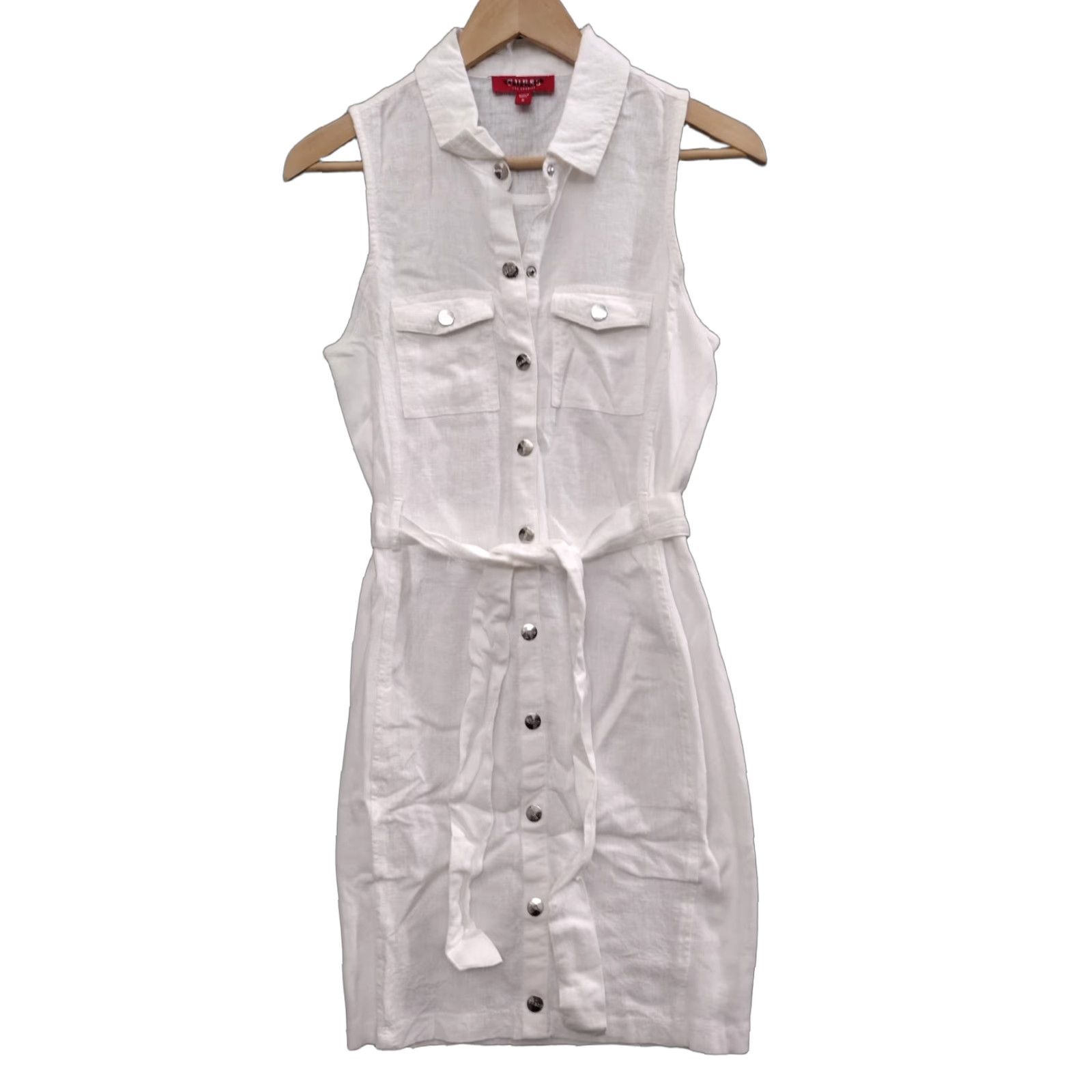 Guess Guess White Linen Belt Shirt Dress Fitted Collared Button Down Size S Womens Size S / US 4 / IT 40 - 1 Thumbnail