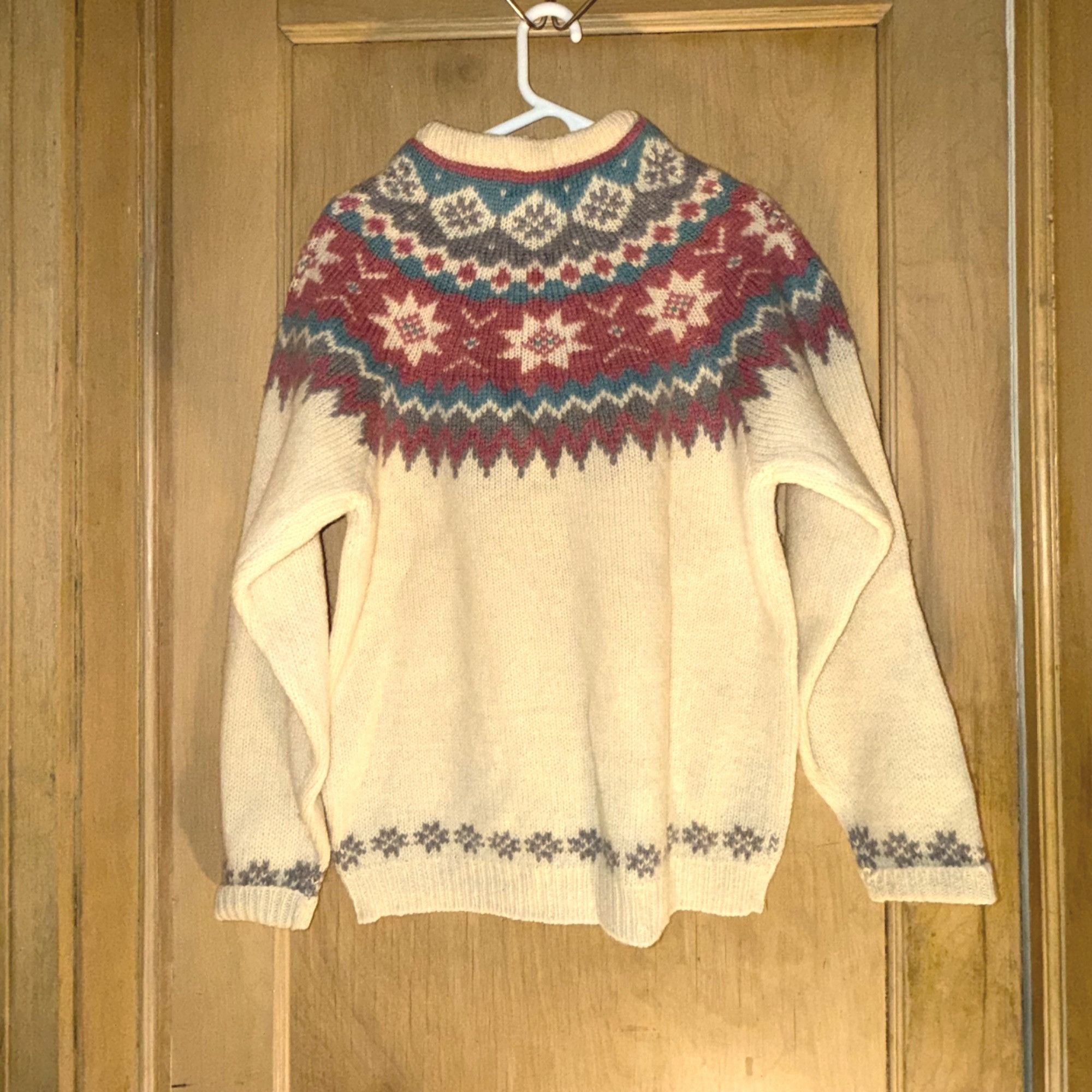 Woolrich Woolen Mills Vintage Woolrich Woman Knit Wool Sweater - Cream, Pink, Blue Size XL / US 12-14 / IT 48-50 - 1 Thumbnail