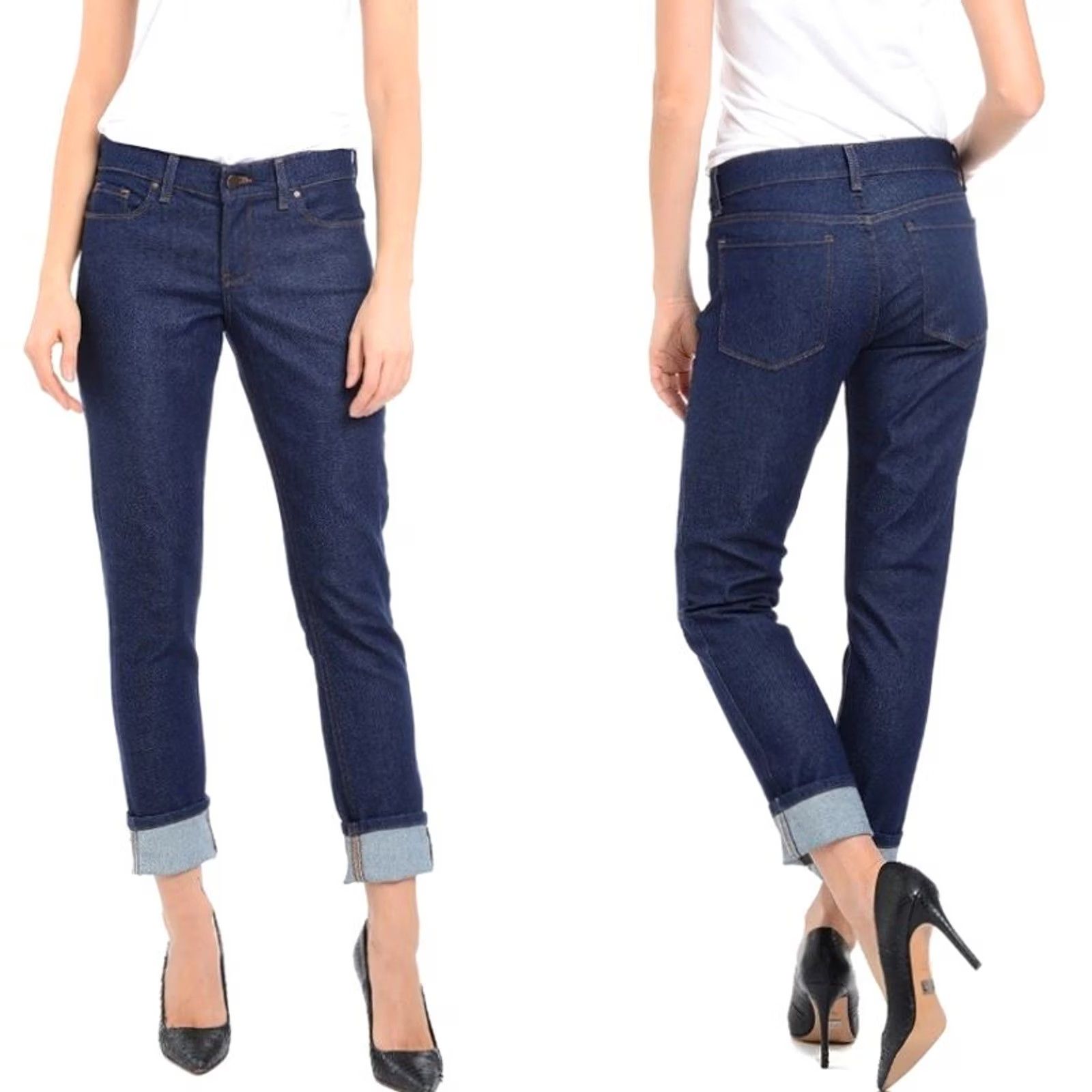 Mott & Bow Mott & Bow Women's Boyfriend Jeans Dark Indigo Blue 31X30 Regular Denim 5-Pocket Stretch Rise 10.5" Inseam 30" Size 31 Color Blue Jeans Size 24" / US 00 / IT 34 - 7 Thumbnail