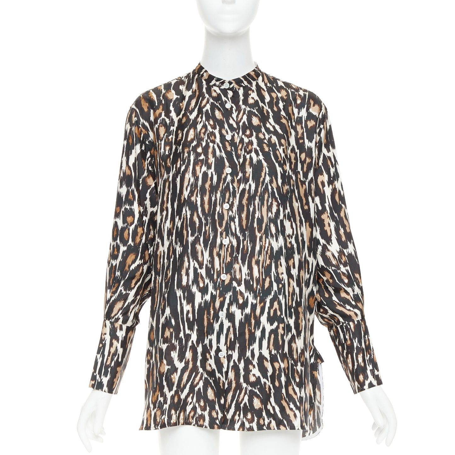 Calvin Klein CALVIN KLEIN 205W39NYC Raf Simons 100% silk brown black leopard print shirt US0 XS Size 26" / US 2 / IT 38 - 1 Thumbnail