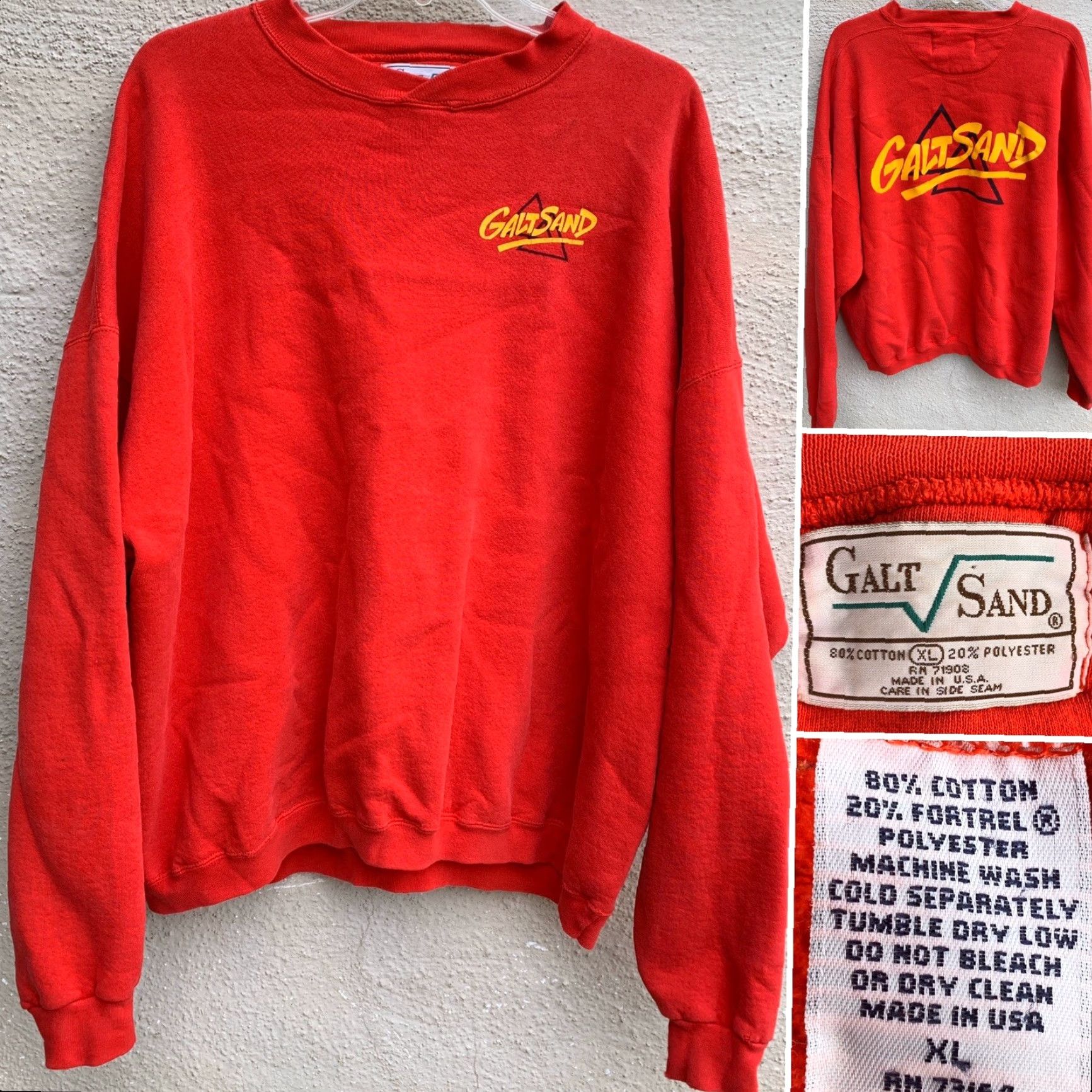 Spell VINTAGE GALT SAND Sweatshirt Front And Back Graphics Big Logo Spell Out XL Red 1980s Sportswear/Beach Mens/Unisex? Size US XL / EU 56 / 4 - 2 Thumbnail