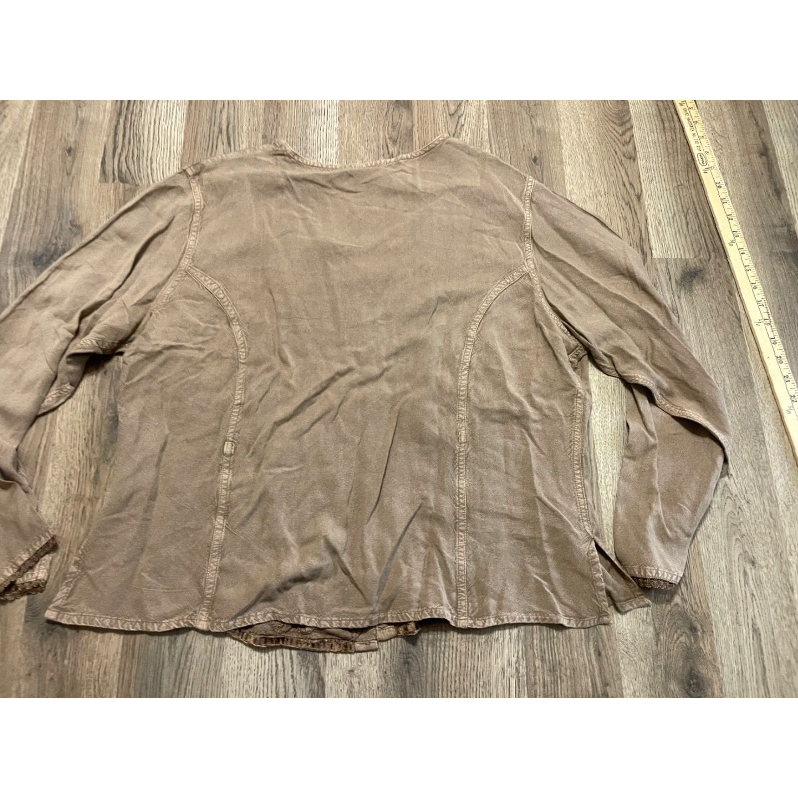 Vintage Vandana Blouse Women's L/XL Brown Long Sleeve Button Up V-neck Shirt Ladies Modern Fall Spring Summer Size L / US 10 / IT 46 - 2 Thumbnail