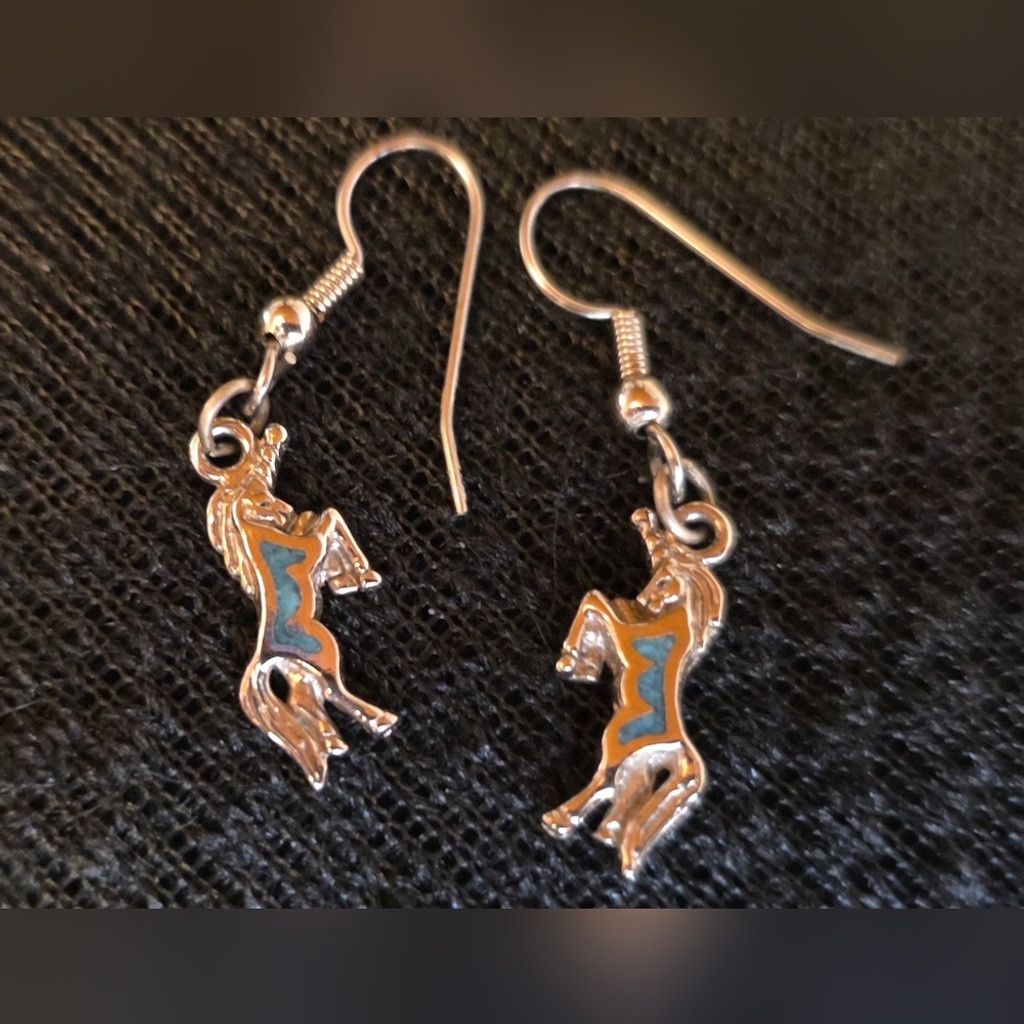 The Unbranded Brand Vintage Western Silver And Blue Earrings Size ONE SIZE - 4 Thumbnail