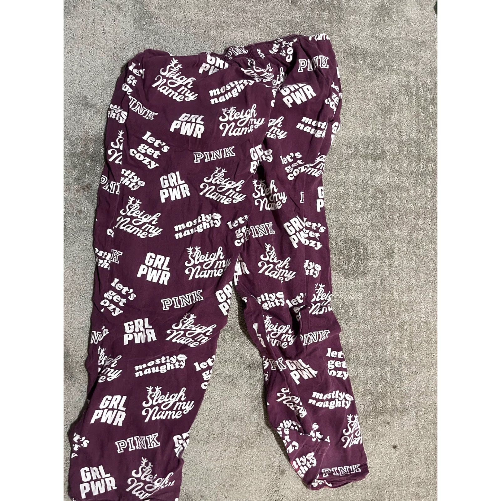 Victoria's Secret Victoria's Secret PINK Lounge Pants Christmas Burgundy Cotton Blend Medium Womens Size 32" / US 10 / IT 46 - 3 Thumbnail