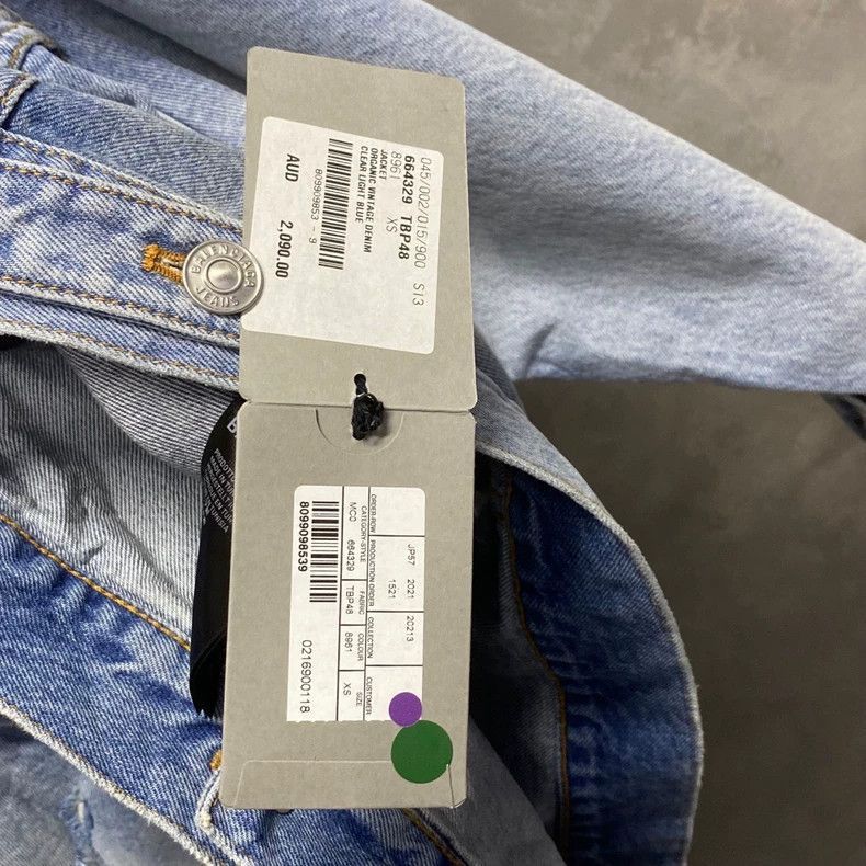 Balenciaga Balenciaga Light Blue Fringe Logo Denim Jacket-2506 Size US XS / EU 42 / 0 - 7 Thumbnail