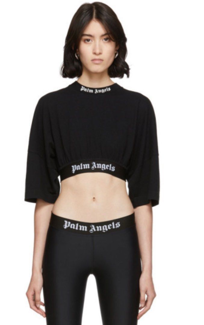 image of Palm Angels - Cropped Sweatshirt in Black, Women's (Size XS)