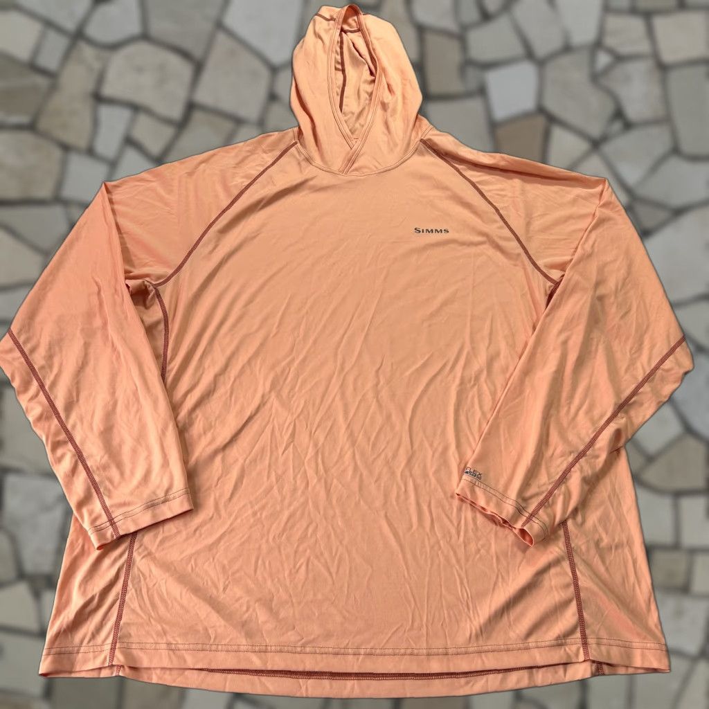 Simms Hoodie SolarFlex Mens 2XL Coral UPF 50 Performance Fishing Long Sleeve