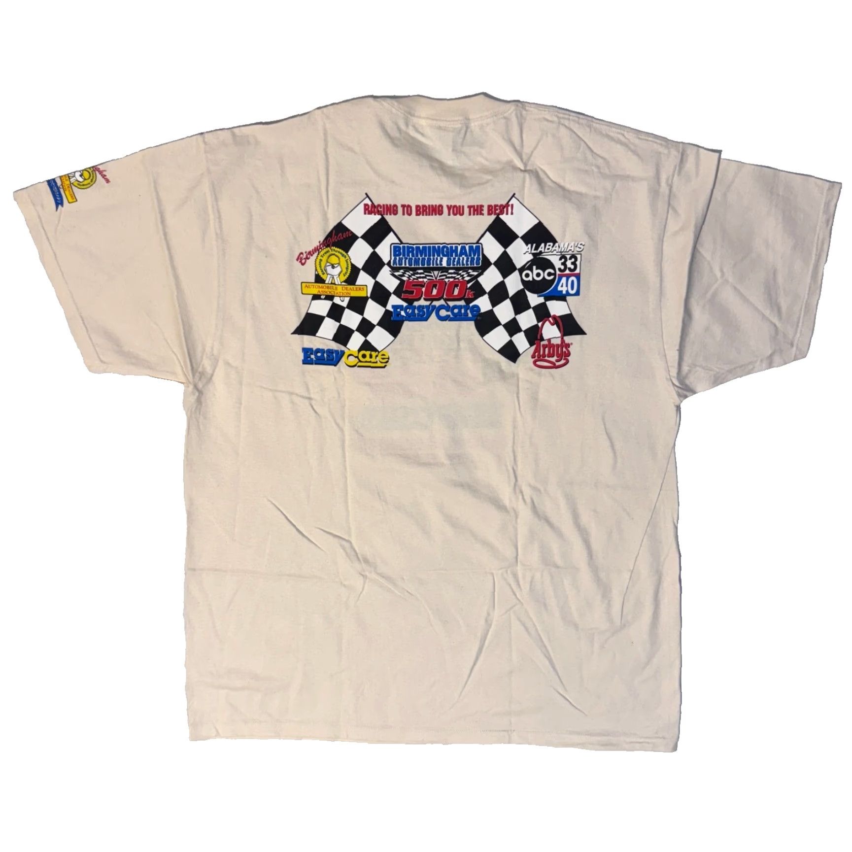 Jerzees VINTAGE Birmingham Automobile Dealers Racing Easy Care Tshirt 2XL Shirt Mens Beige Jersey Cotton JERZEES Logo 1990s T-Shirt Size US XXL / EU 58 / 5 - 6 Thumbnail