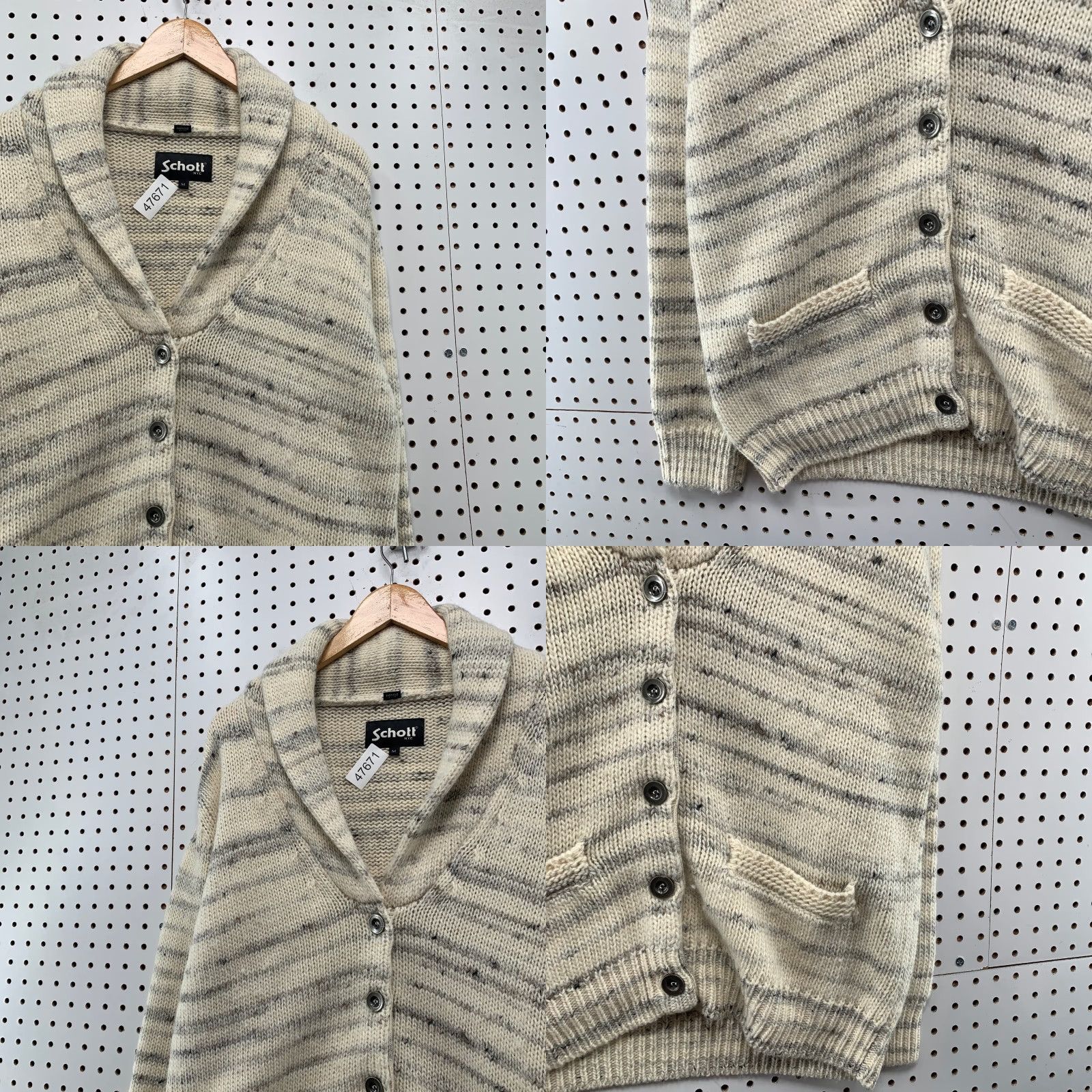 Schott Schott Wool Cardigan Sweater Womens M Beige Military Knit Button Shawl Size M / US 6-8 / IT 42-44 - 8 Thumbnail