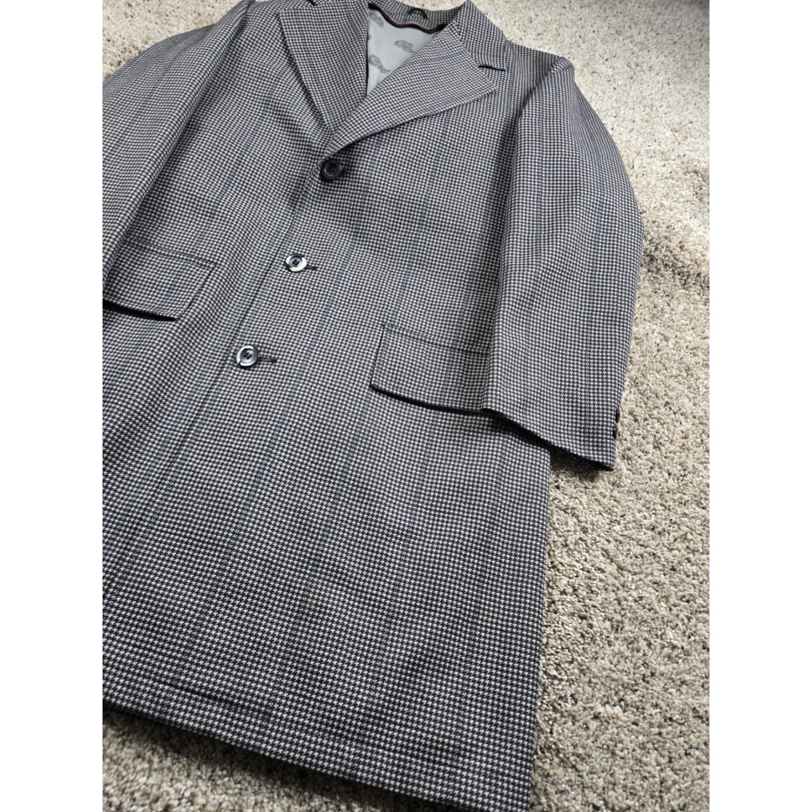Sears Vintage Sears Travelknit Blazer Jacket 40R Gray Houndstooth Overcoat 70s Mens Size 40R - 2 Thumbnail