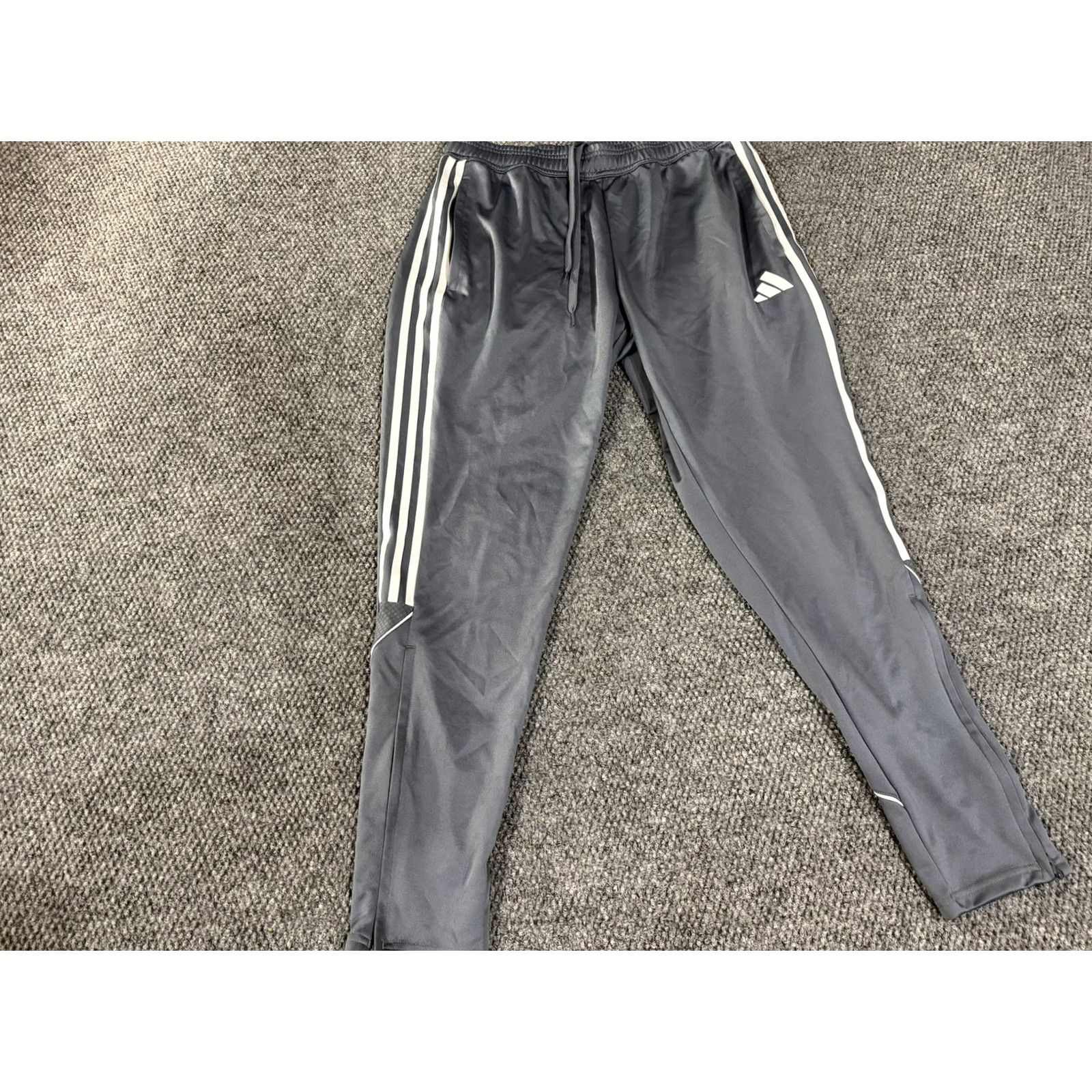 Adidas Adidas Track Pants Mens L Gray Knit Three Stripes Tapered Athletic Soccer Gym Training Running Jogging Pants Size US 33 - 2 Thumbnail