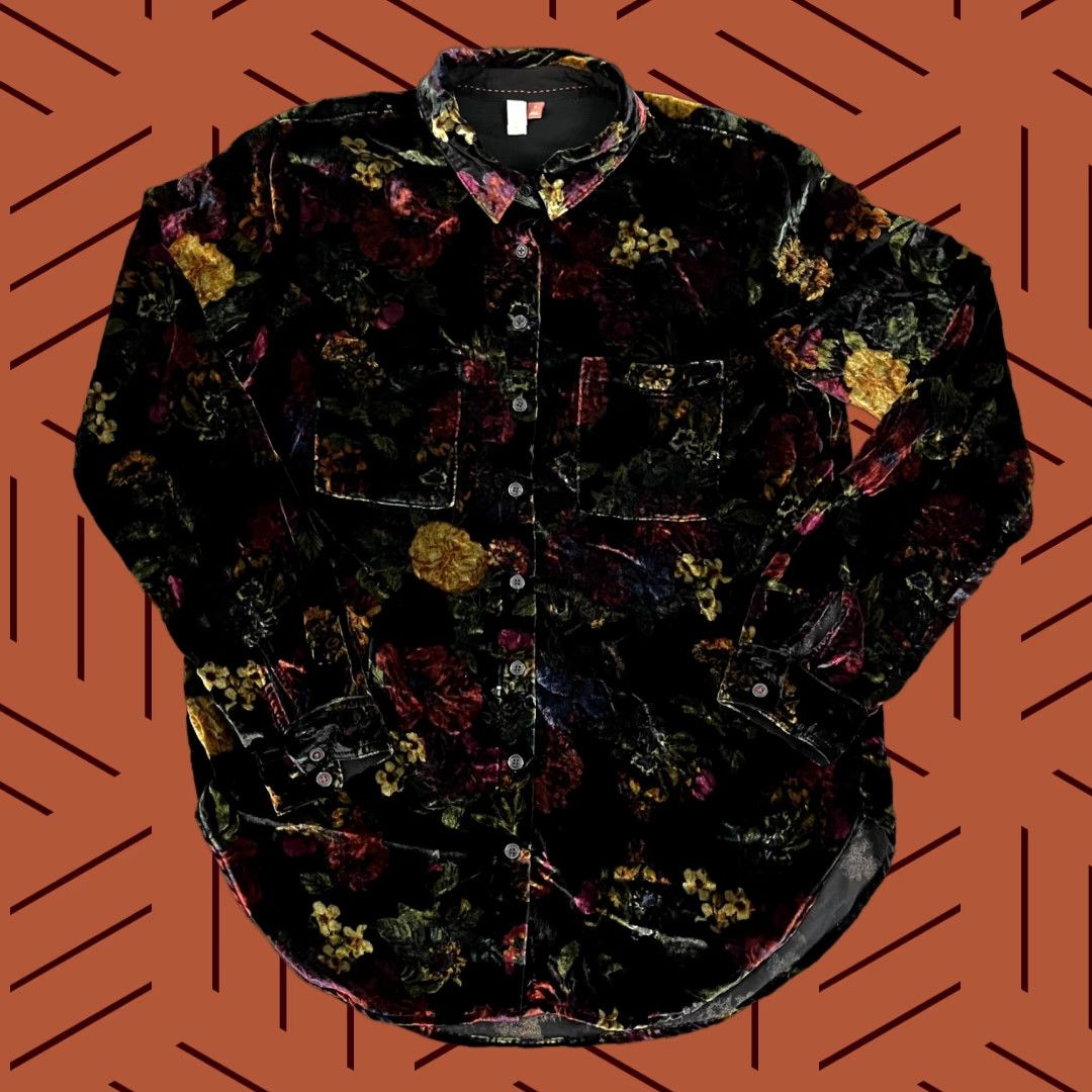 Vintage VINTAGE PILCRO & THE LETTERPRESS Shirt Womens Small Floral Velvet Button Up Viscose Top Size S / US 4 / IT 40 - 1 Thumbnail