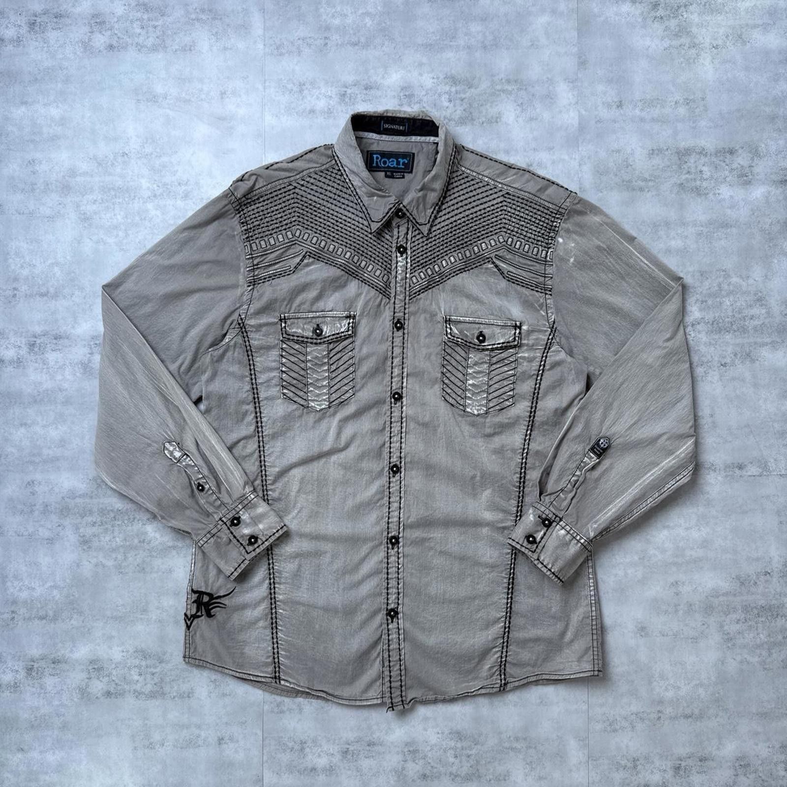 Roar Y2K Roar Gray Button Up Affliction Style 00s Shirt Size US XL / EU 56 / 4 - 1 Thumbnail