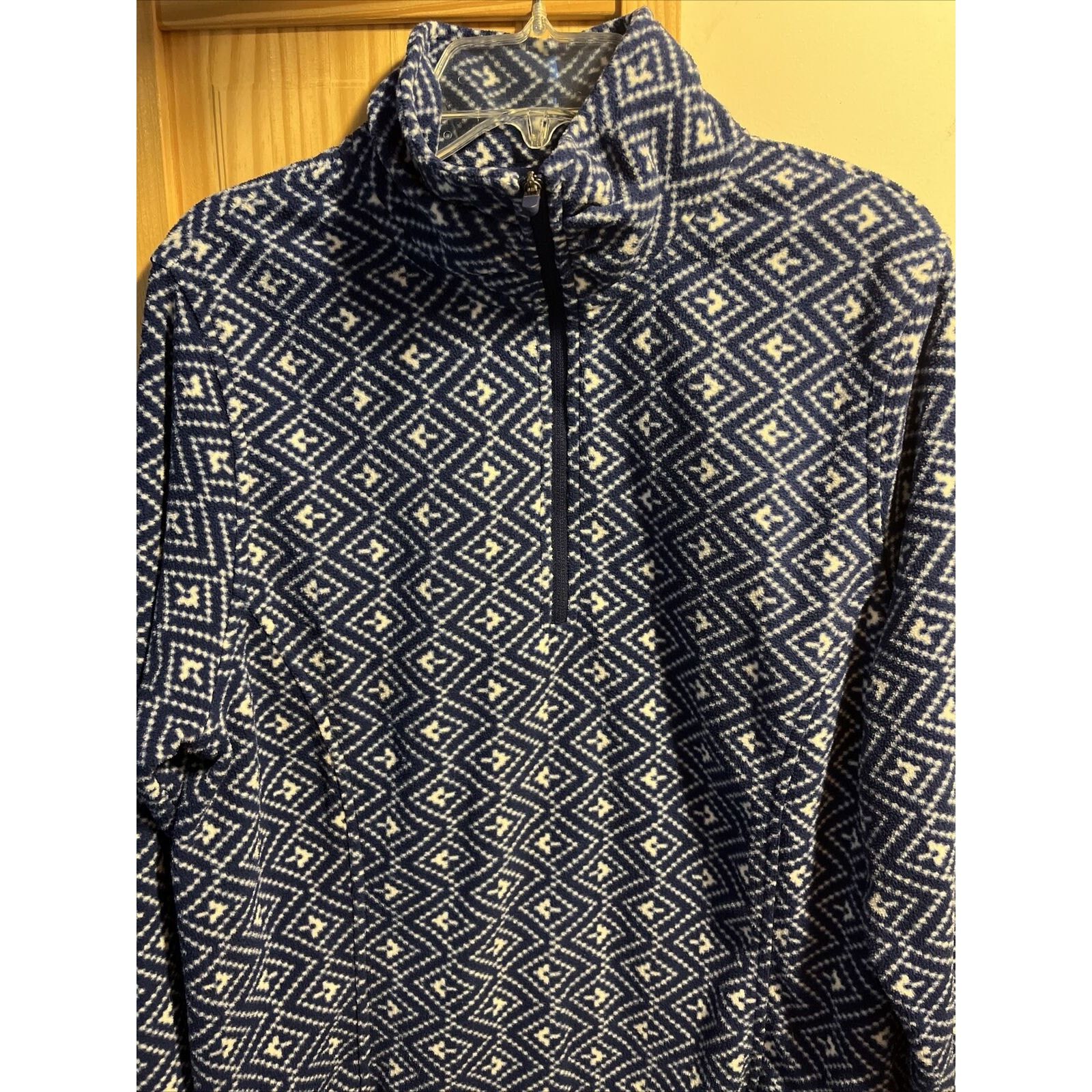 Lands' End Lands End Women M 10-12 Blue Geometric Fleece 1/4 Zip Jacket Size M / US 6-8 / IT 42-44 - 2 Thumbnail