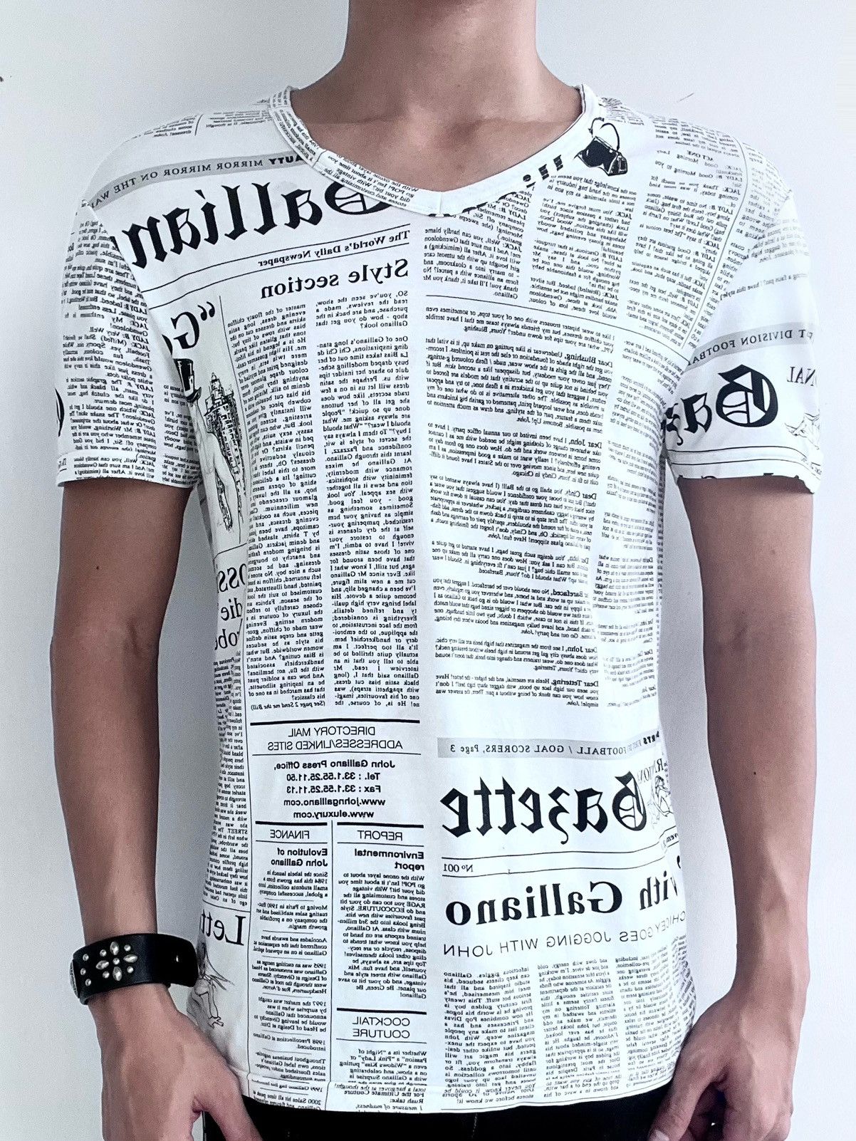John Galliano RARE!!! John Galliano V Neck Overprint Newspaper