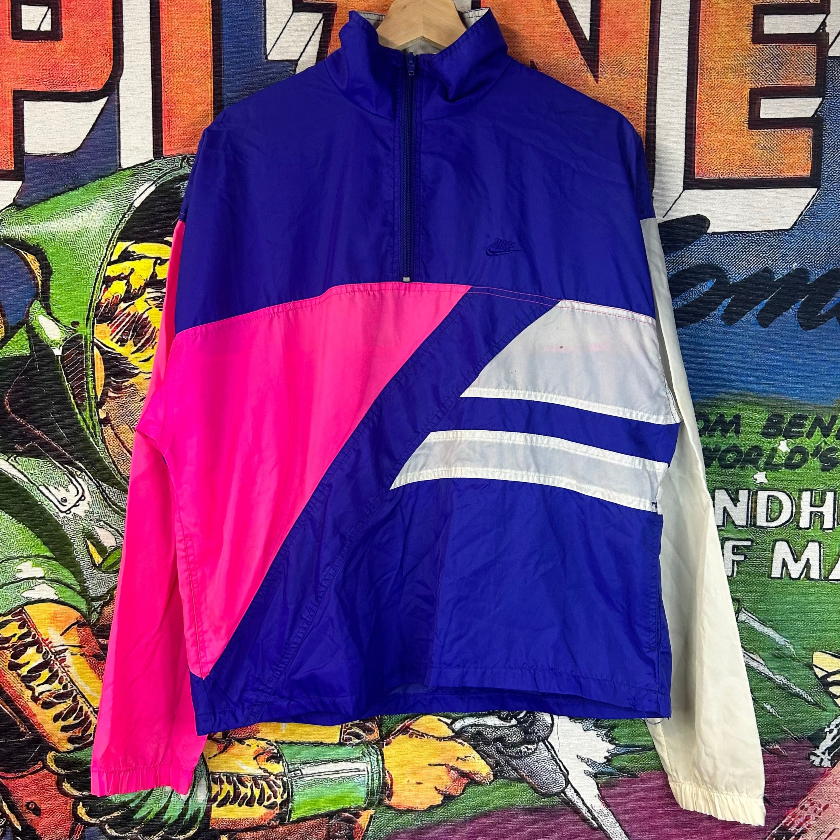 Nike Vintage 90s Nike Pink Purple White Windbreaker Size Medium Size US M / EU 48-50 / 2 - 1 Thumbnail