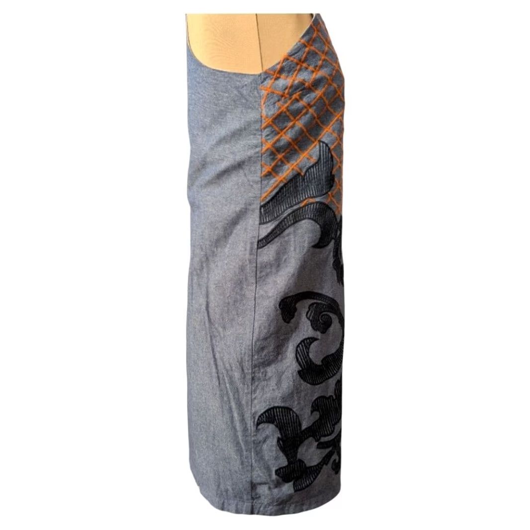 Vintage francesca's Alya Embroidered Chambray Shift Dress Women's L Sundress Sleeveless Navy Coral Embroidered Knee Length Size L / US 10 / IT 46 - 3 Thumbnail