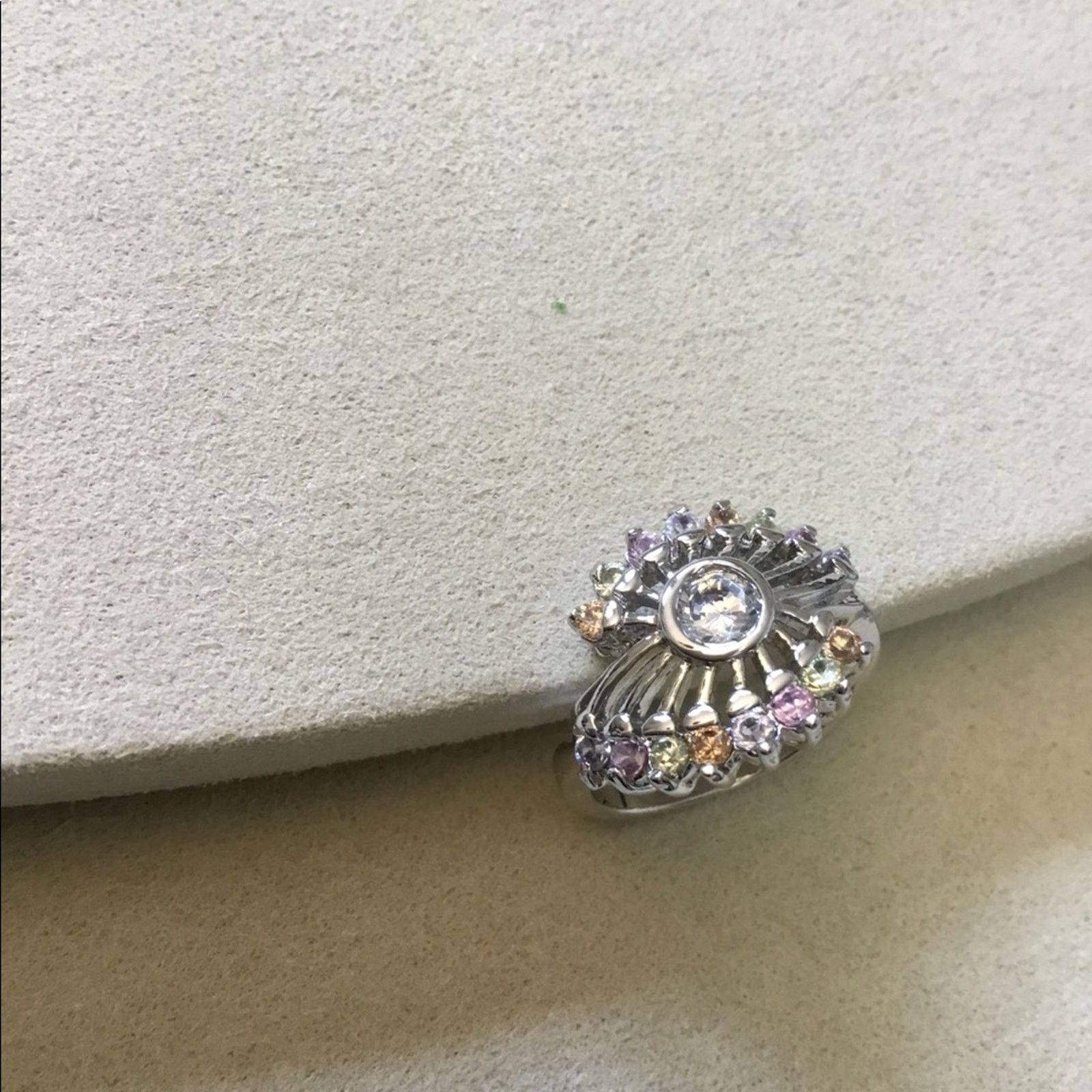 Other Silver Fan Shape Rainbow Crystals Ring Size ONE SIZE - 2 Thumbnail