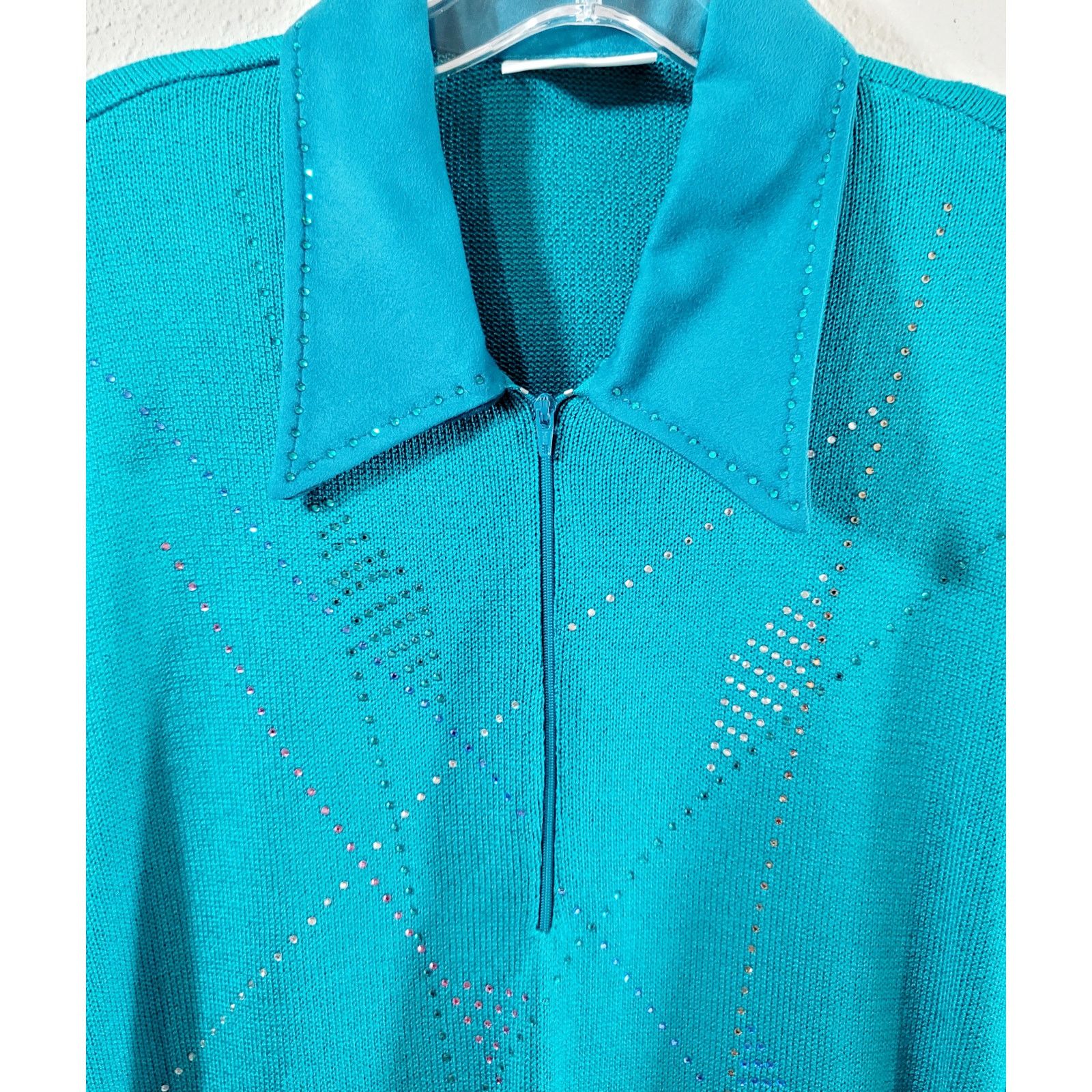 Other VTG Philippe Marques Teal Blue Rhinestone Sweater Top 16 Size XXL / US 16-18 / IT 52-54 - 8 Thumbnail