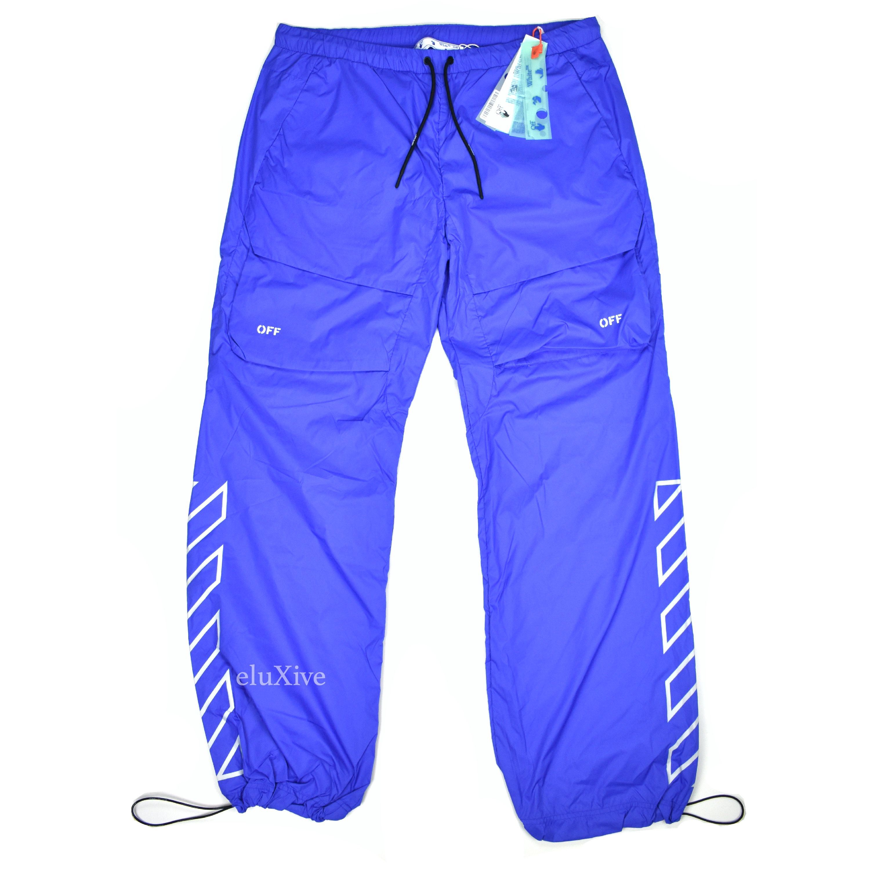 Pre-owned Off-white Blue Nylon Cargo Pocket Track Pants Xxl