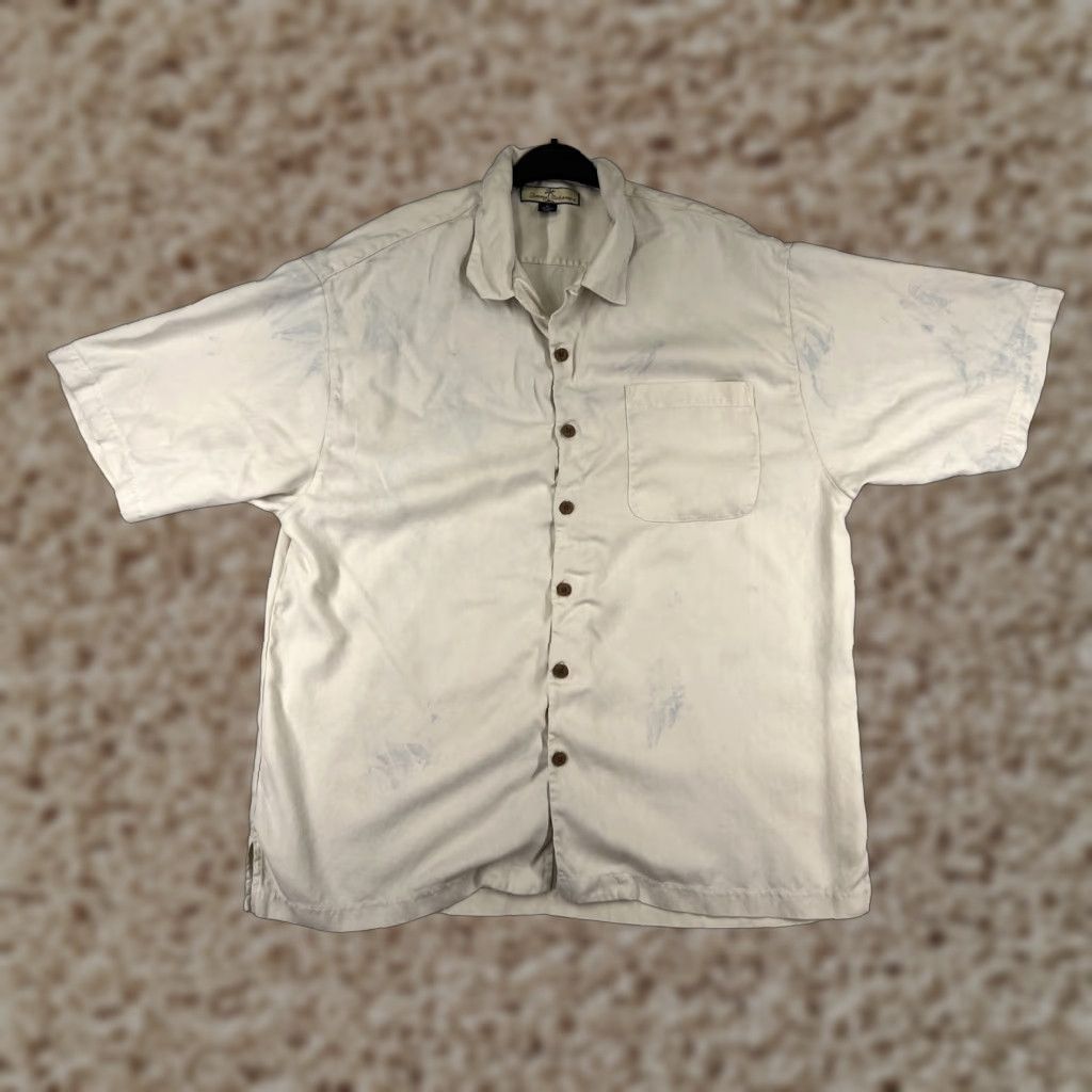 Tommy Bahama Tommy Bahama Shirt Mens XL Beige Silk Hawaiian Button-Up Shirt Size US XL / EU 56 / 4 - 1 Thumbnail