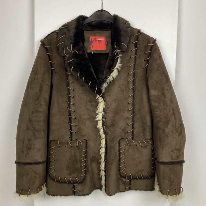Vintage vintage Y2k 2000s suede faux fur leather brown winter jacket ...