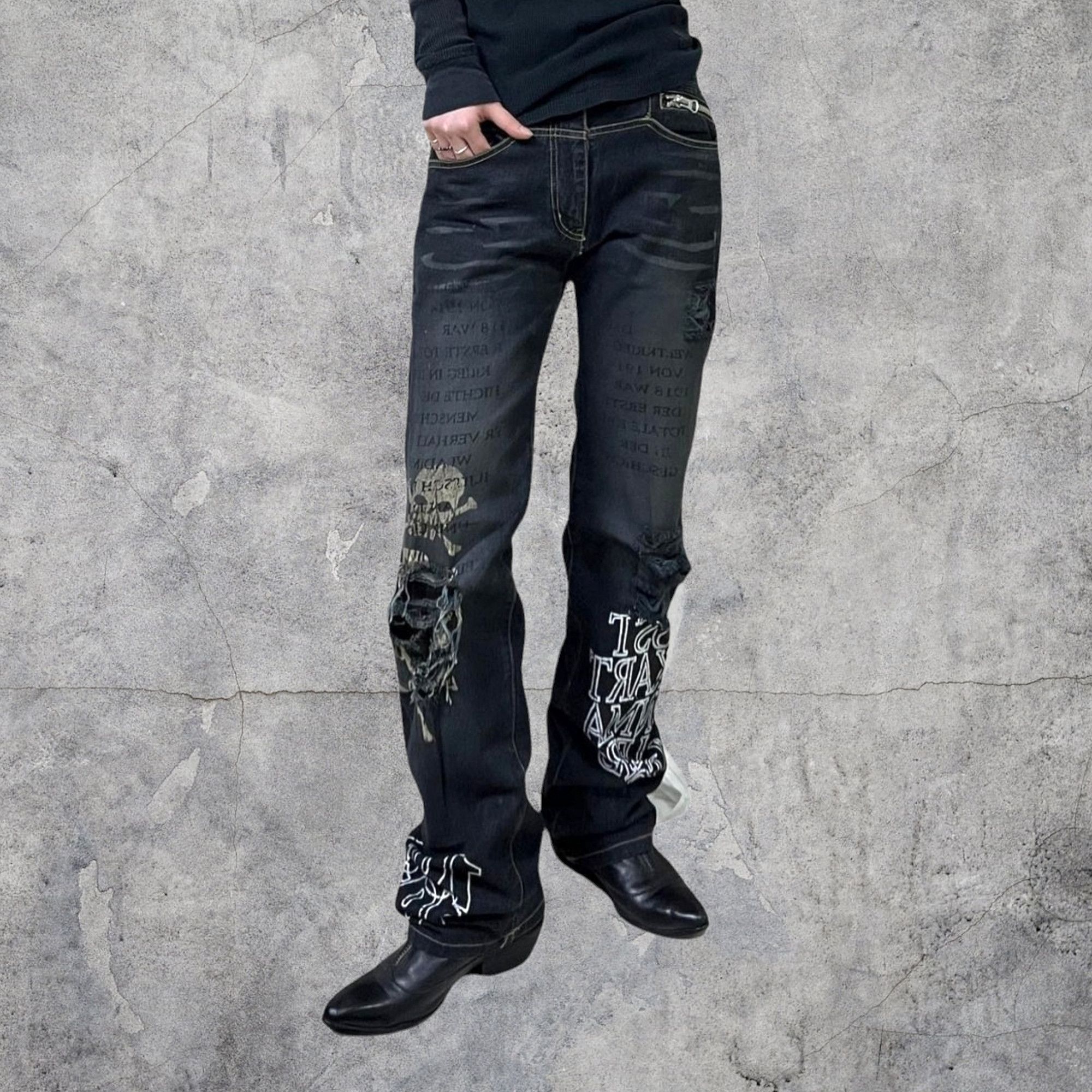 image of If Six Was Nine x In The Attic Poem Skull Distressed Denim in Dark Blue, Men's (Size 32)