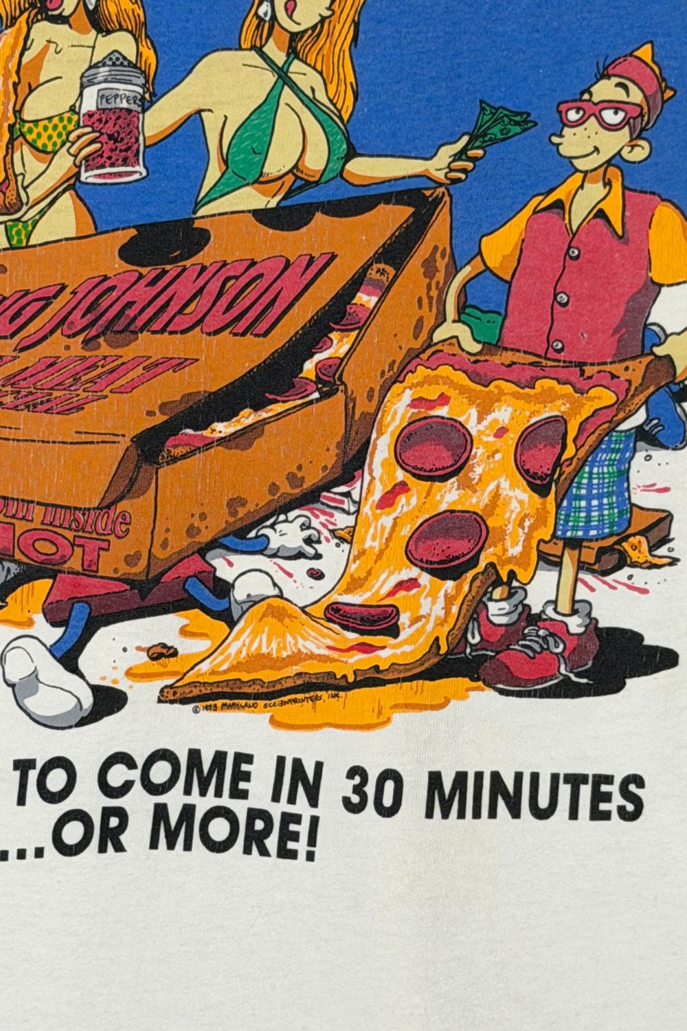 Vintage 1993 Big Johnson Pizza Delivery Graphic Tee Oneita Size US L / EU 52-54 / 3 - 17 Thumbnail