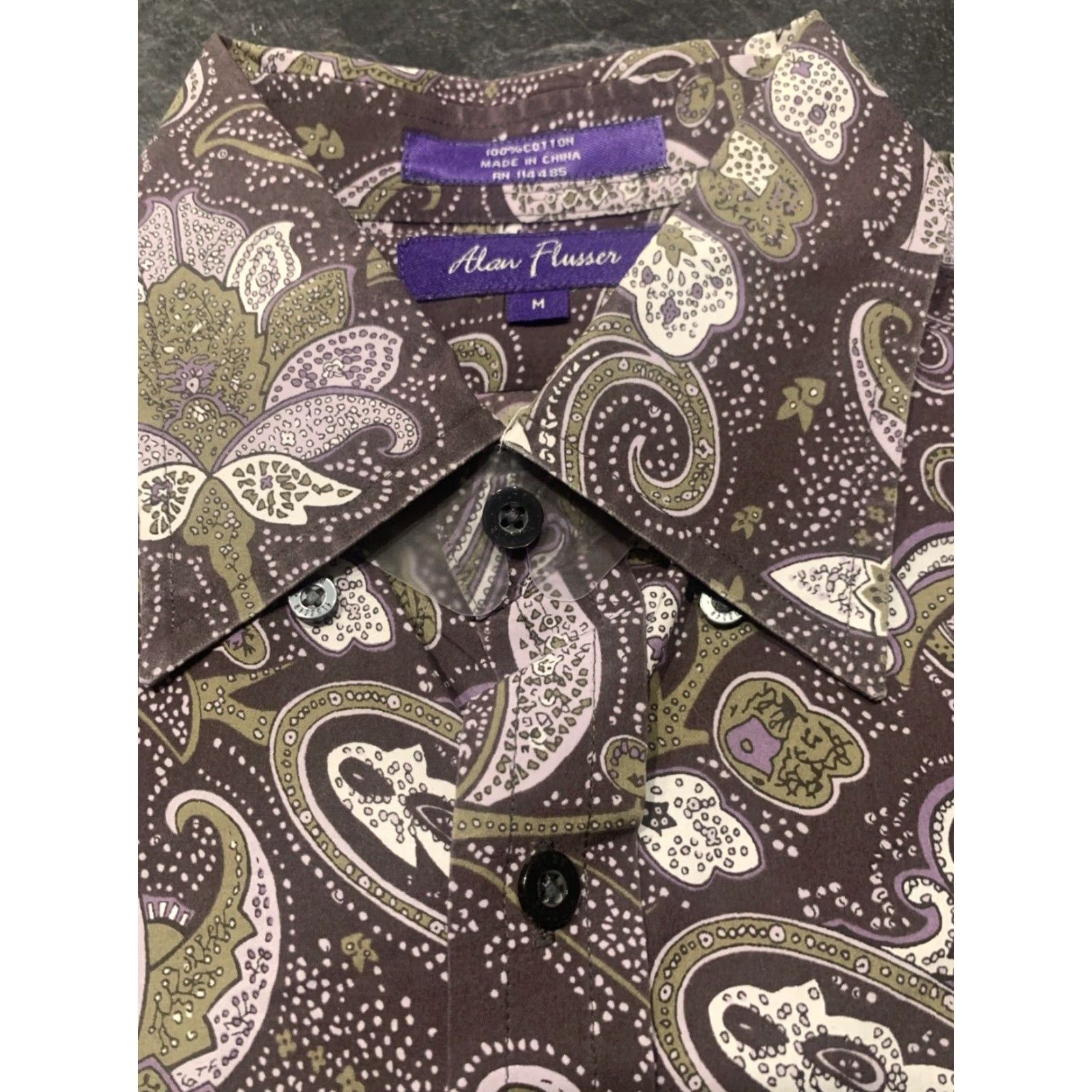 Vintage Alan Flusser Button Down Long Sleeve Mens Medium Purple Paisley Shirt Size US M / EU 48-50 / 2 - 6 Thumbnail