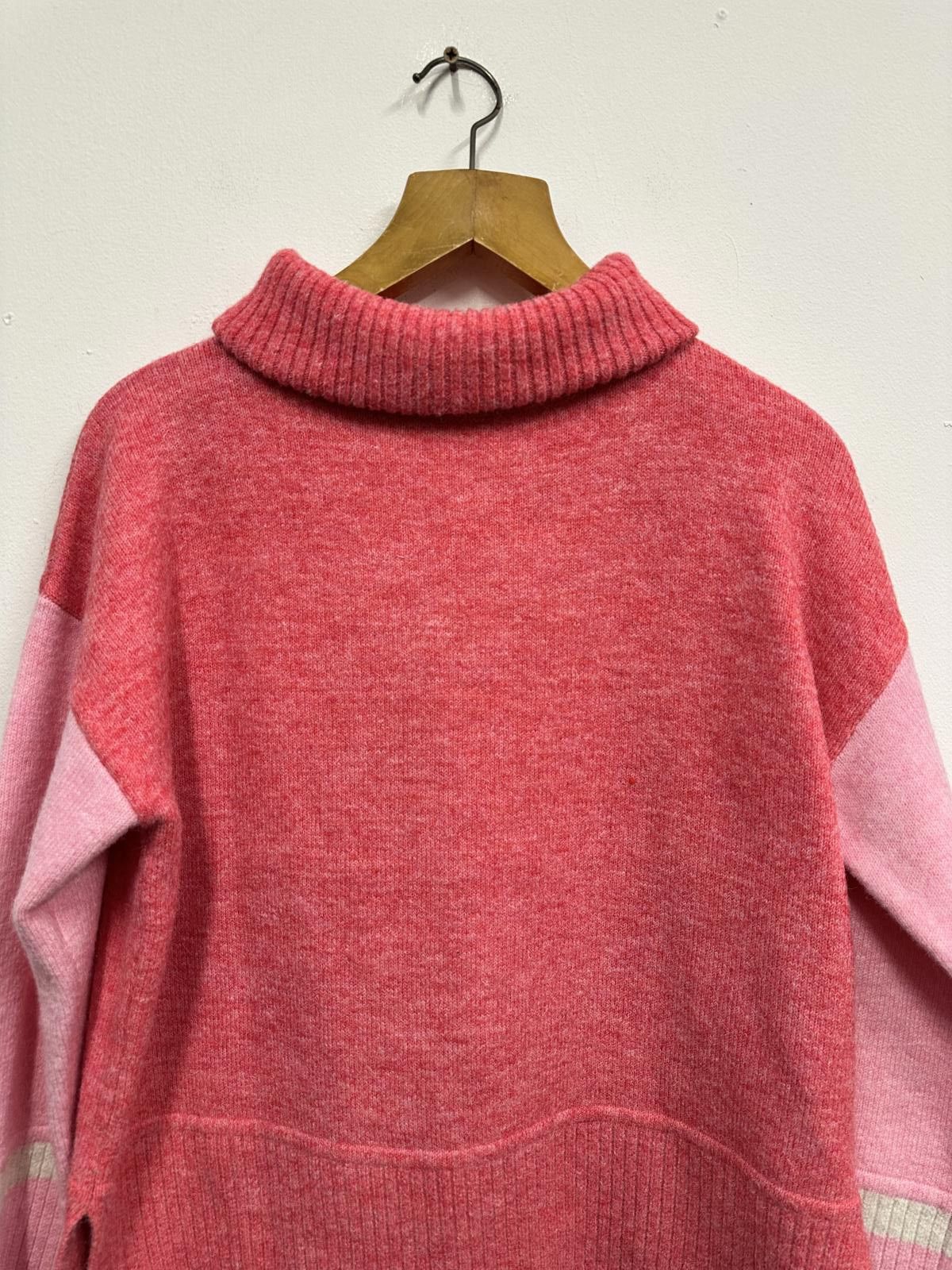 Other Oliver Bonas Pink and Coral Colourblock Turtleneck Sweater Size M / US 6-8 / IT 42-44 - 3 Thumbnail