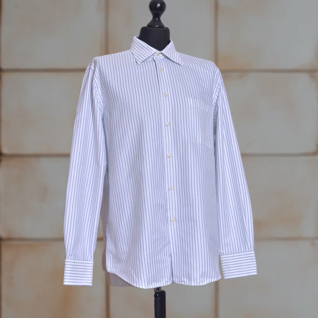 Pal Zileri Pal Zileri Men’s White Blue Striped Cotton Dress Shirt Jeans? Size 46R - 1 Thumbnail