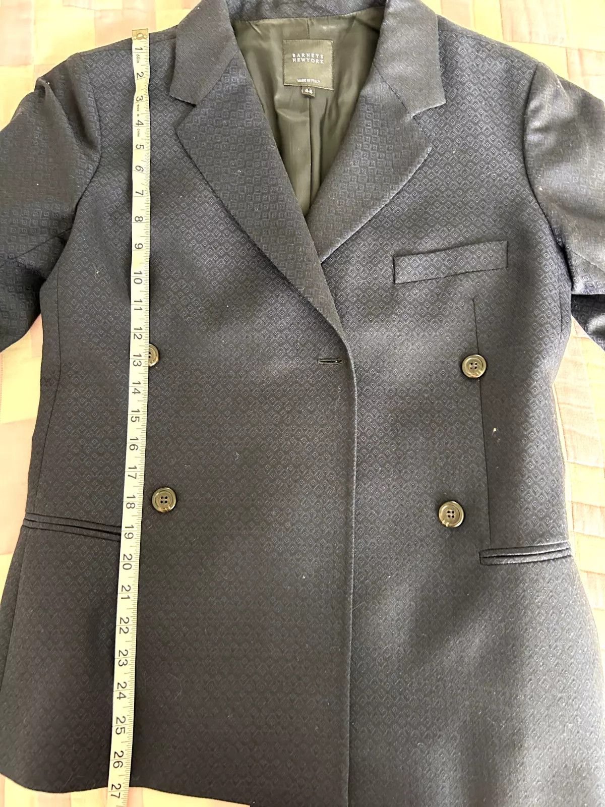 Barneys New York Double Breasted Blue Patterned Blazer Jacket Size M / US 6-8 / IT 42-44 - 3 Thumbnail