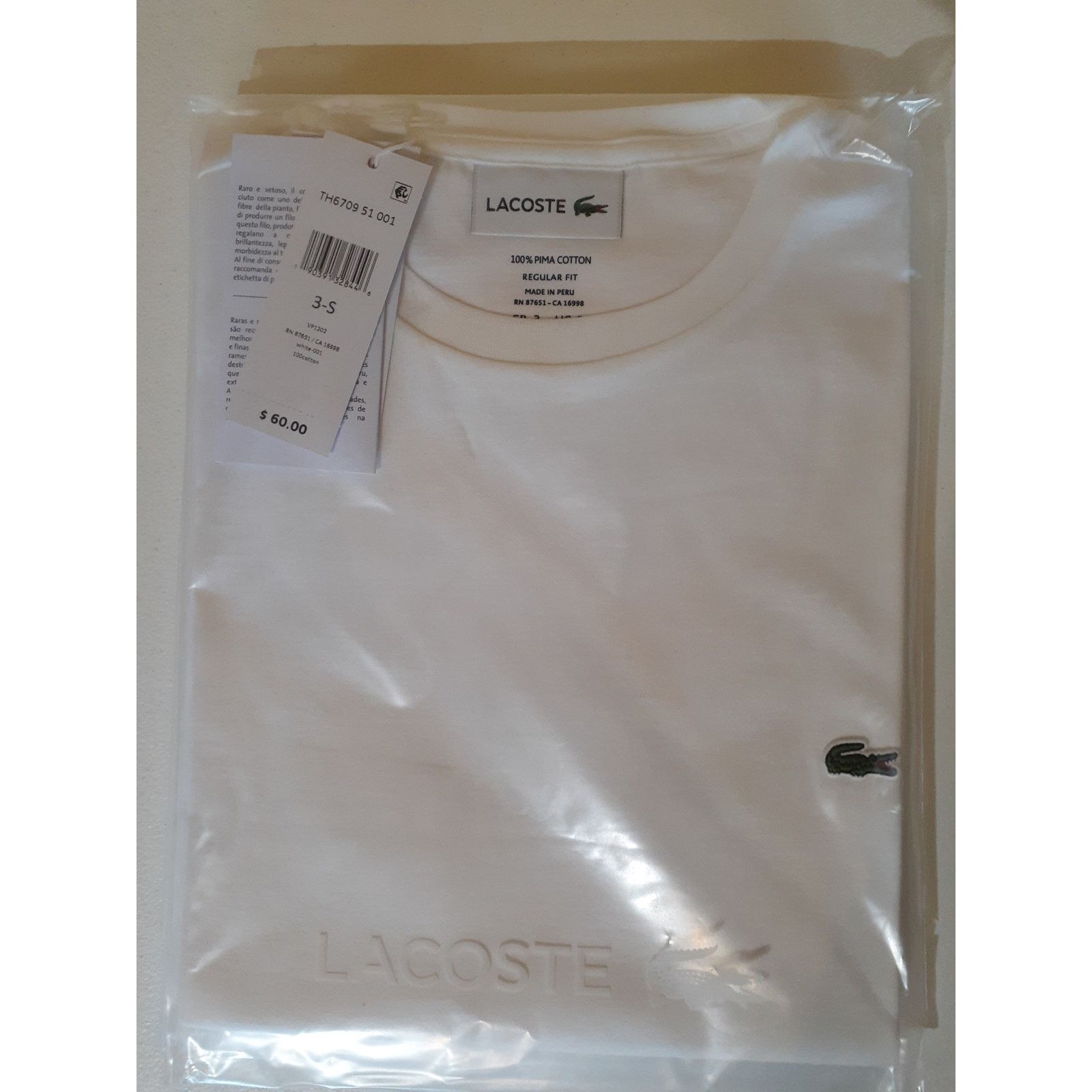 Lacoste Lacoste Men's Cotton Pima Jersey T-Shirt White Small Size US S / EU 44-46 / 1 - 2 Thumbnail