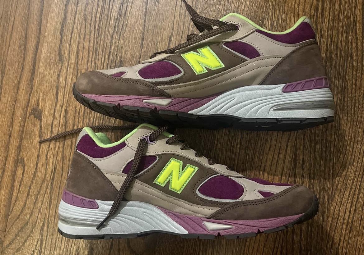 image of New Balance x Stray Rats 991 Made In England 'purple Green' Shoes in Brown, Men's