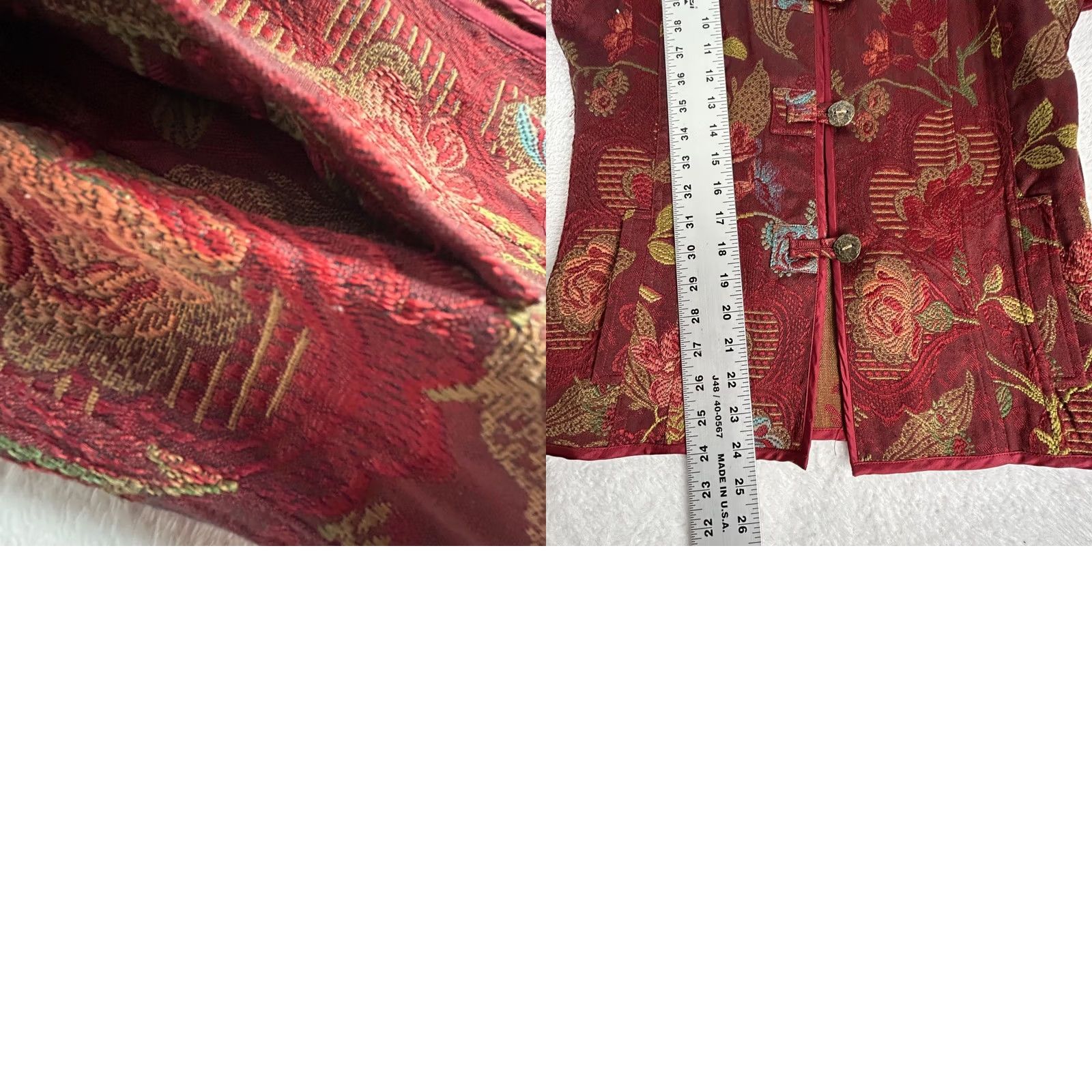 Vintage Chico's Women Red Floral Embroidered Asian Jacket Mandarin Collar Cottage Size 0 Size XS / US 0-2 / IT 36-38 - 8 Thumbnail