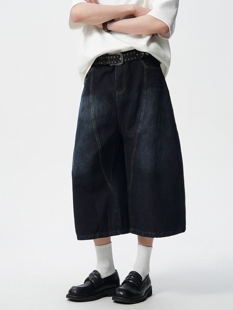 Japanese Brand Men's patchwork retro embroidered curved denim shorts Size US 32 / EU 48 - 2 Thumbnail