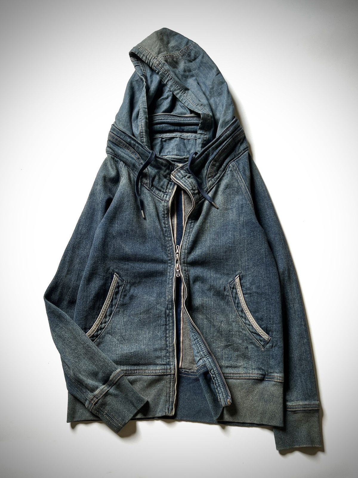 Japanese Brand G.O.A Apocalypse Mud Wash Selvedge Bono Hooded Denim Jacket Size US S / EU 44-46 / 1 - 1 Thumbnail