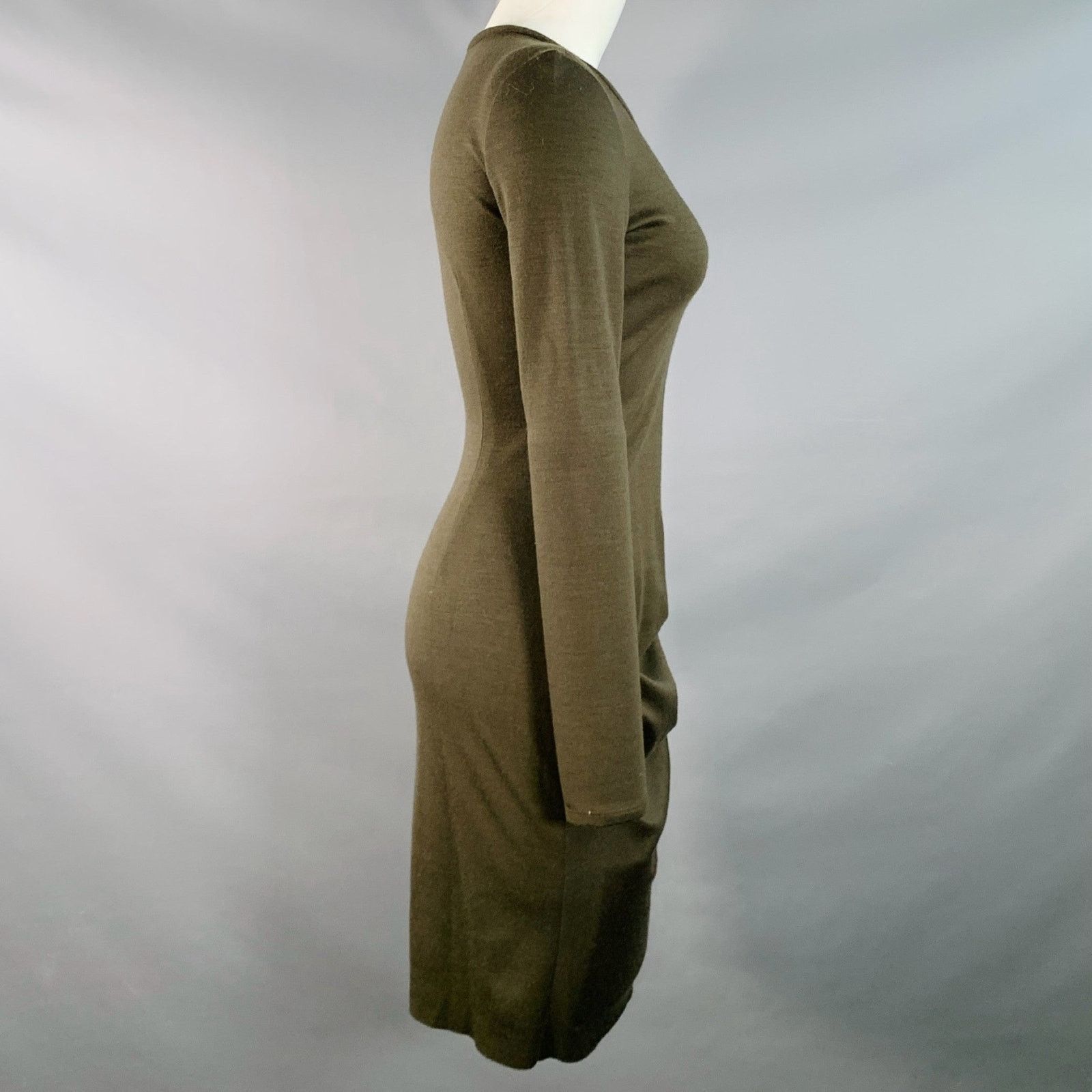 Joseph JOSEPH Olive Green Wool Gathered Side Zipper Midi Dress Size S / US 4 / IT 40 - 3 Thumbnail