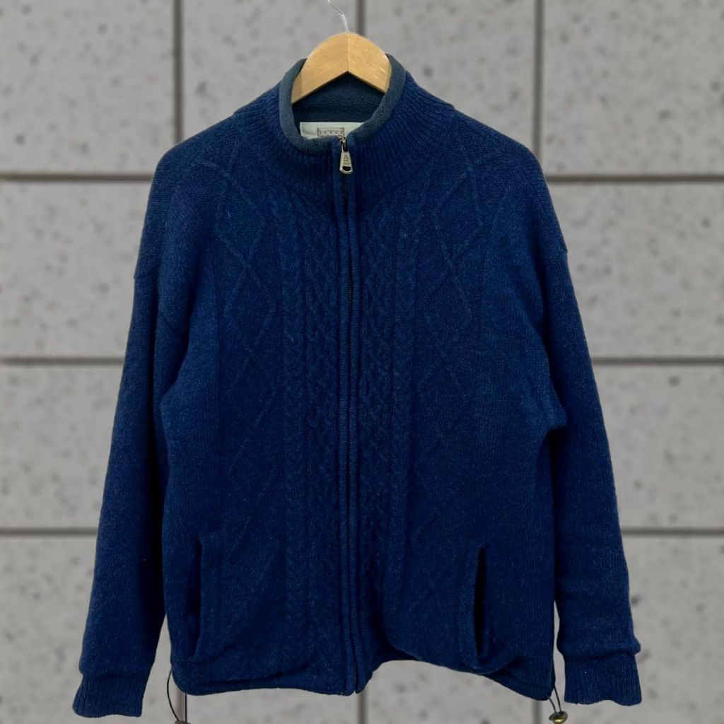Market Aran Sweater Market 100% Pure Wool Zip Sweater Size S Men Wool Blue Pullover Knit Long Sleeve High Neck Vintage: No Size US S / EU 44-46 / 1 - 1 Thumbnail
